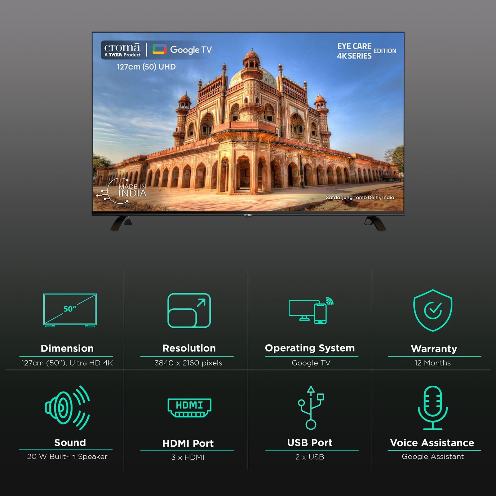 Croma 127 cm (50 inch) 4K Ultra HD LED Google TV with Bezel Less Display_4