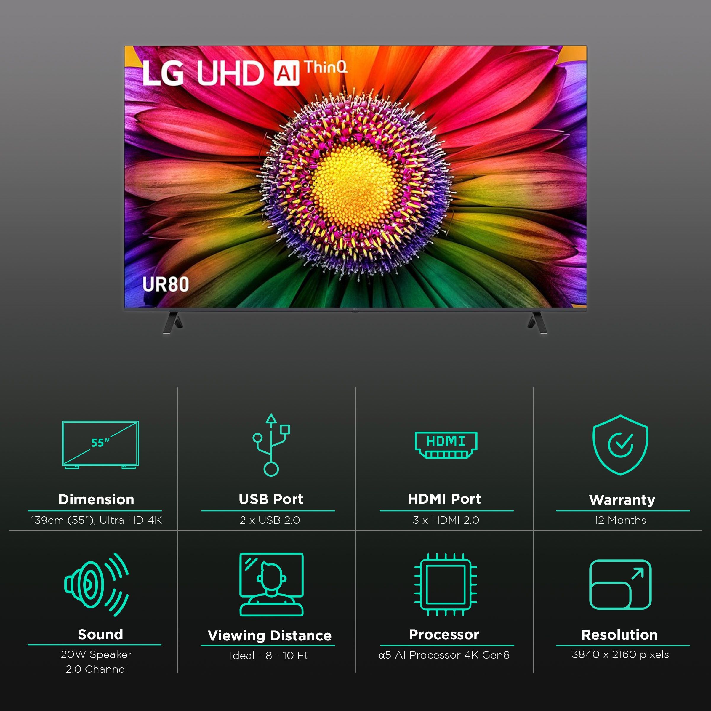 LG UR80 139 cm (55 inch) 4K Ultra HD LED WebOS TV with AI Processor 4K Gen6 (2023 model)_3