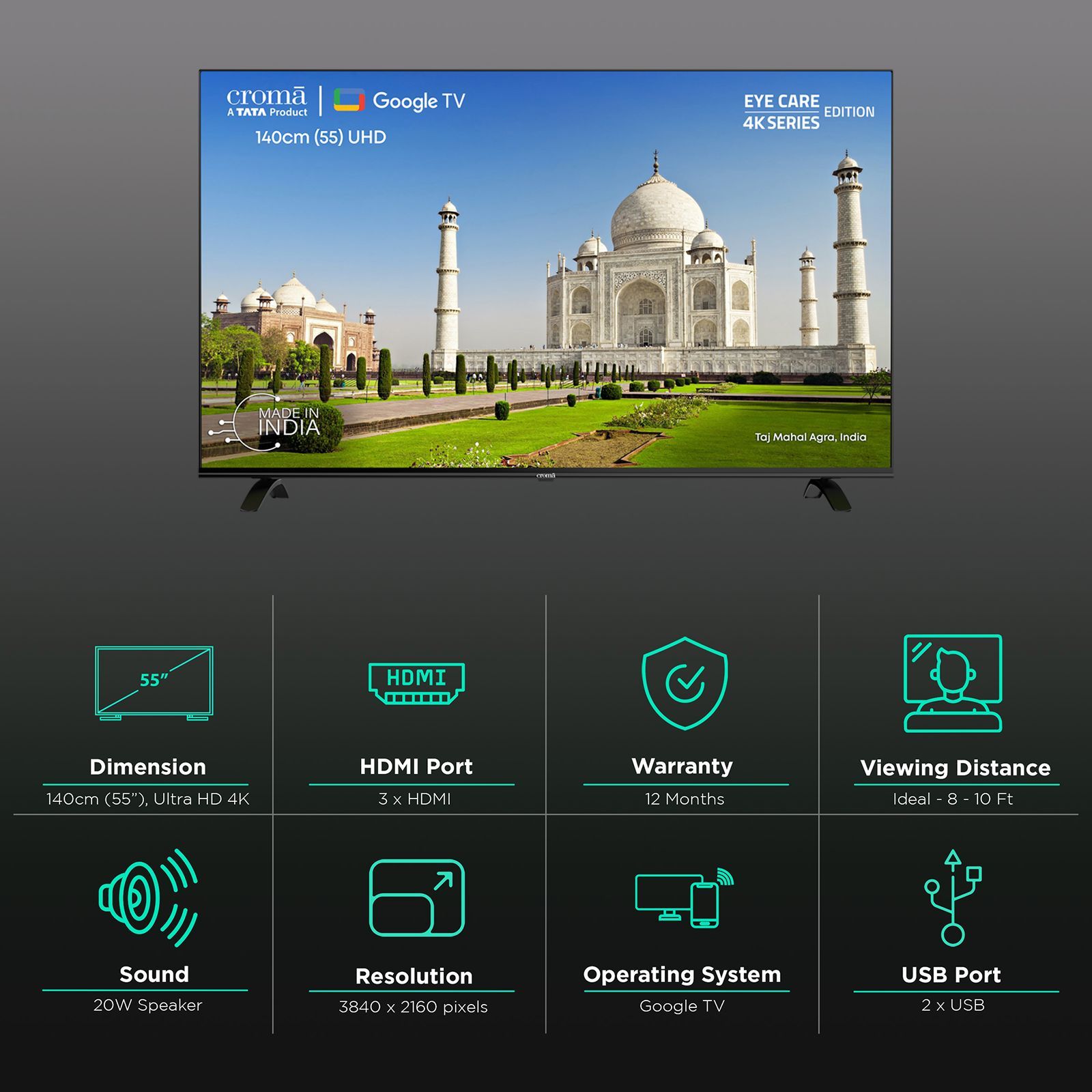 Croma 140 cm (55 inch) 4K Ultra HD LED Google TV with Bezel Less Display_3
