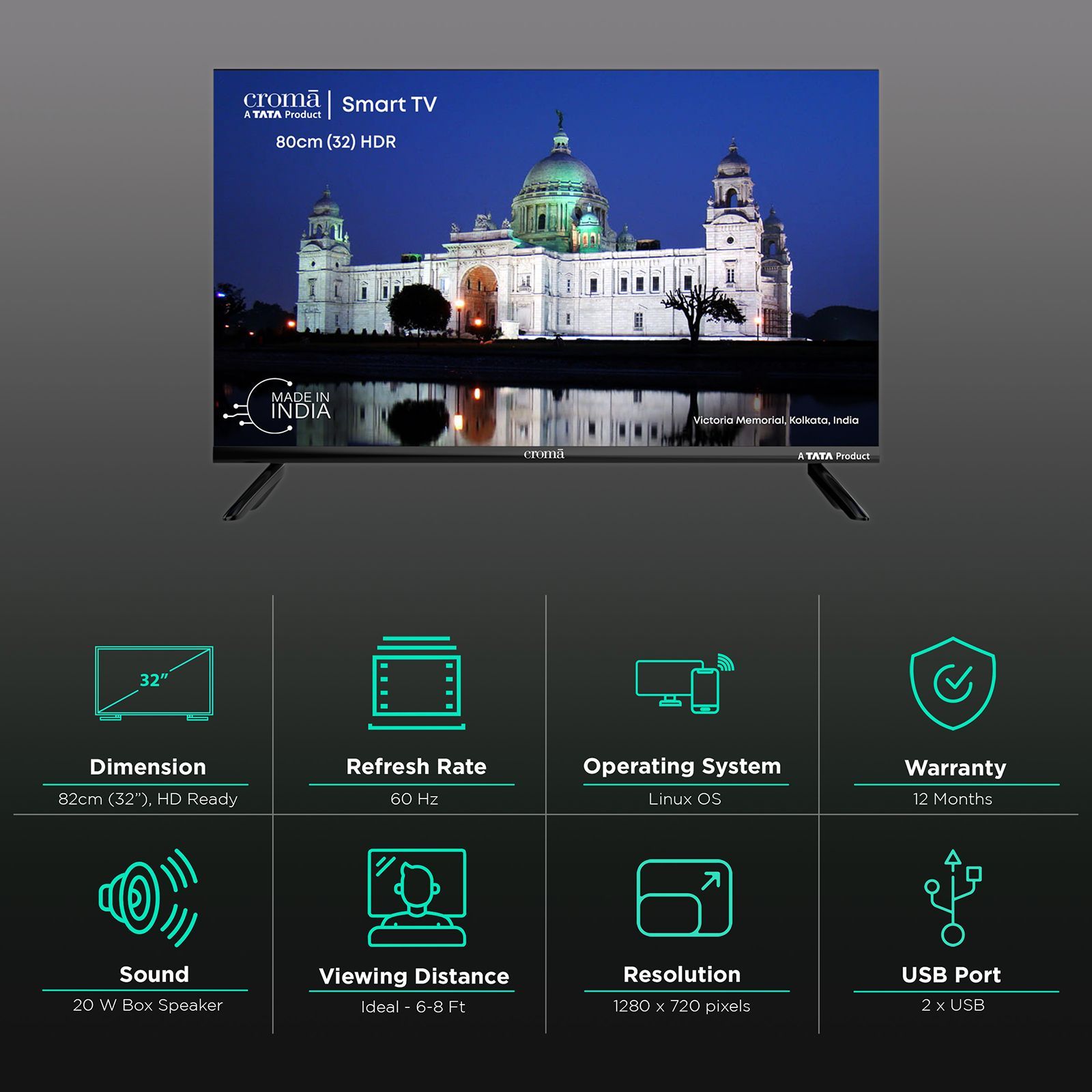 Croma 80 cm (32 inch) HD Ready LED Smart TV with Bezel Less Display (2023 model)_3