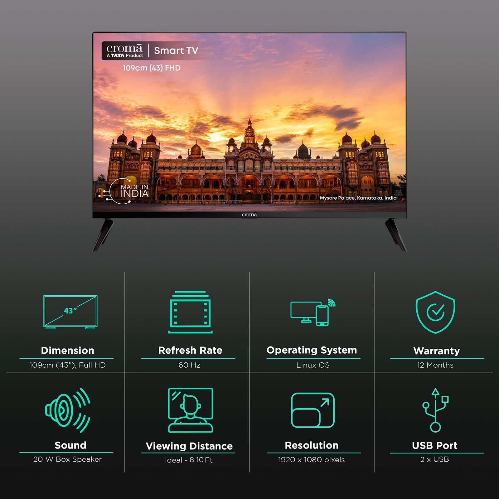 Croma 109 cm (43 inch) Full HD LED Smart Linux TV with Bezel Less Display_3