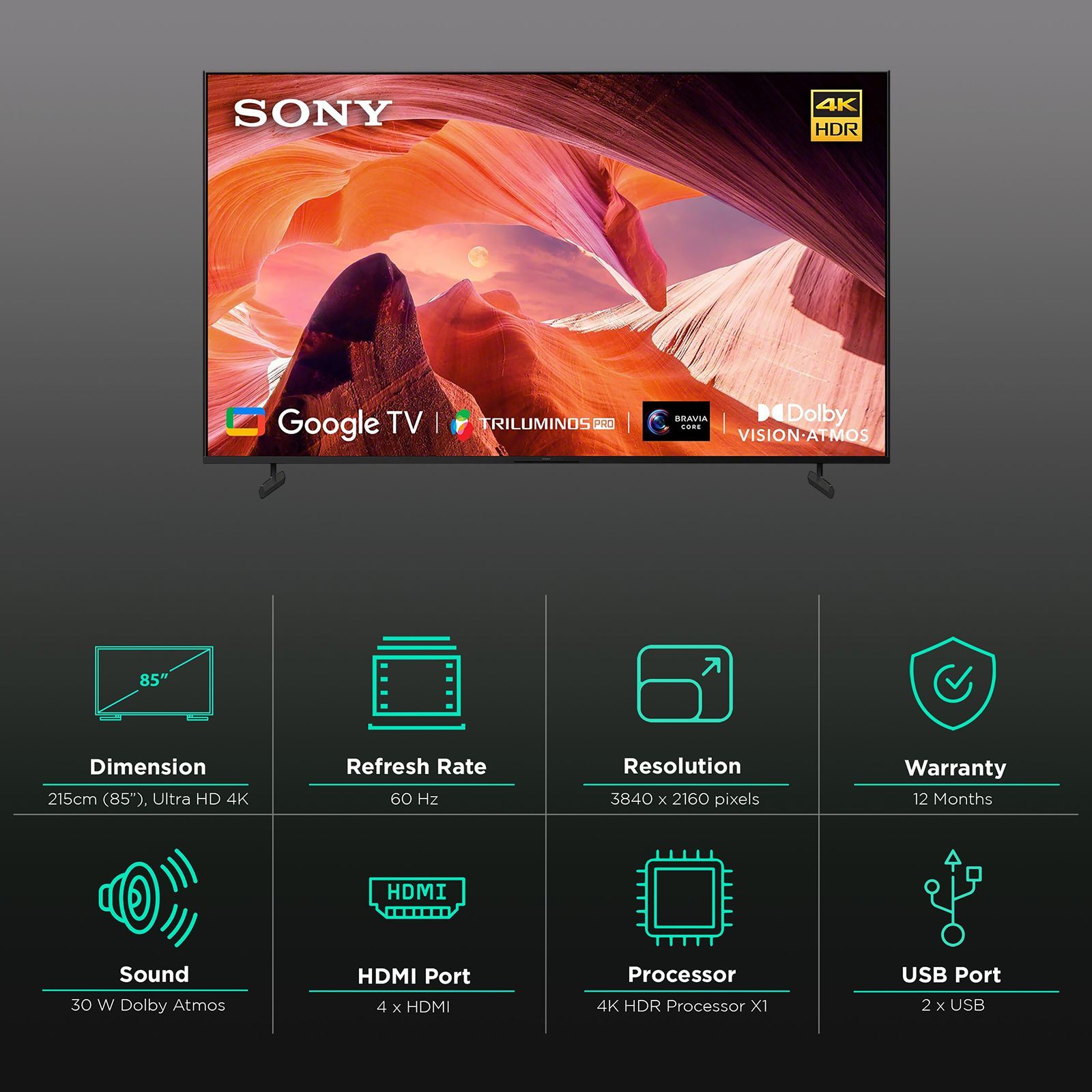 SONY X80L 215 cm (85 inch) 4K Ultra HD LED Google TV with X-Reality PRO (2023 model)_3