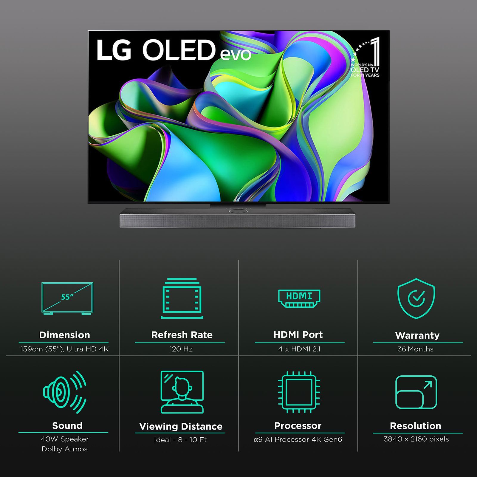 LG evo C3X 139 cm (55 inch) OLED 4K Ultra HD WebOS TV with AI Processor Gen6 (2023 model)_3