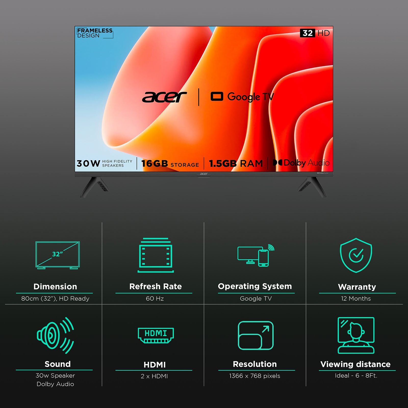 acer I Series 80 cm (32 inch) HD Ready LED Smart Google TV with Dolby Audio (2023 model) acer I Series 80 cm (32 inch) HD Ready LED Smart Google TV with Dolby Audio (2023 model)_3