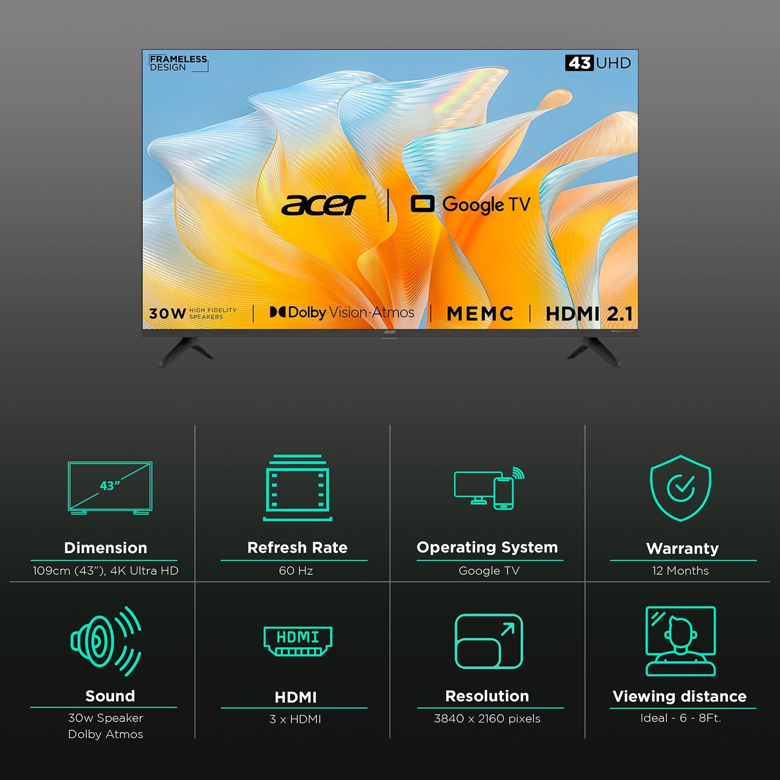 acer Advanced I Series 109 cm (43 inch) 4K Ultra HD LED Google TV with Dolby Vision & Dolby Audio (2023 model) acer Advanced I Series 109 cm (43 inch) 4K Ultra HD LED Google TV with Dolby Vision & Dolby Audio (2023 model)_3