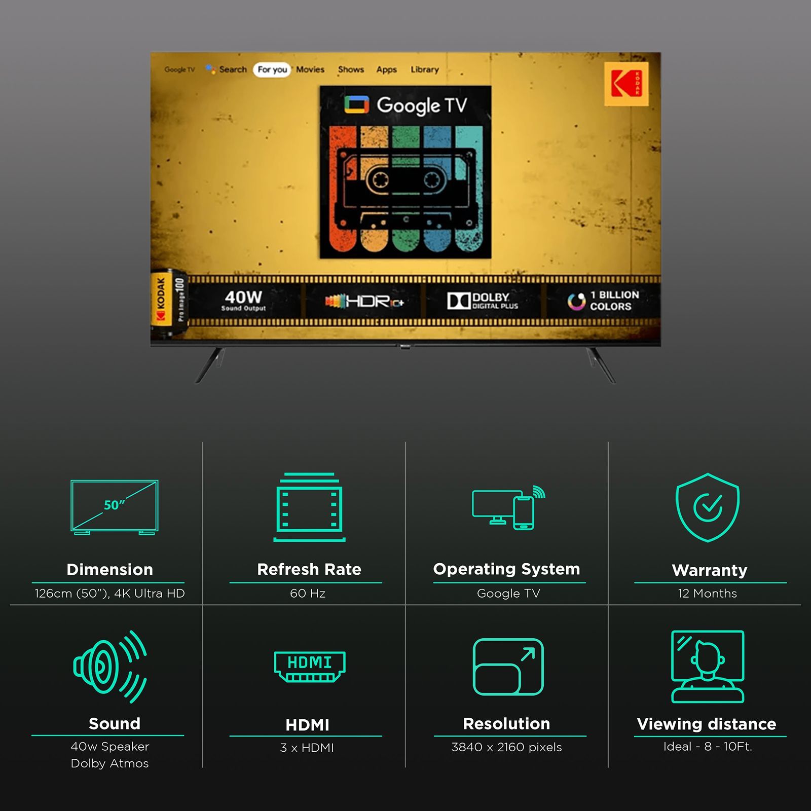 KODAK CA-Pro 126 cm (50 inch) 4K Ultra HD LED Google TV with Google Assistant (2023 Model) KODAK CA-Pro 126 cm (50 inch) 4K Ultra HD LED Google TV with Google Assistant (2023 Model)_3