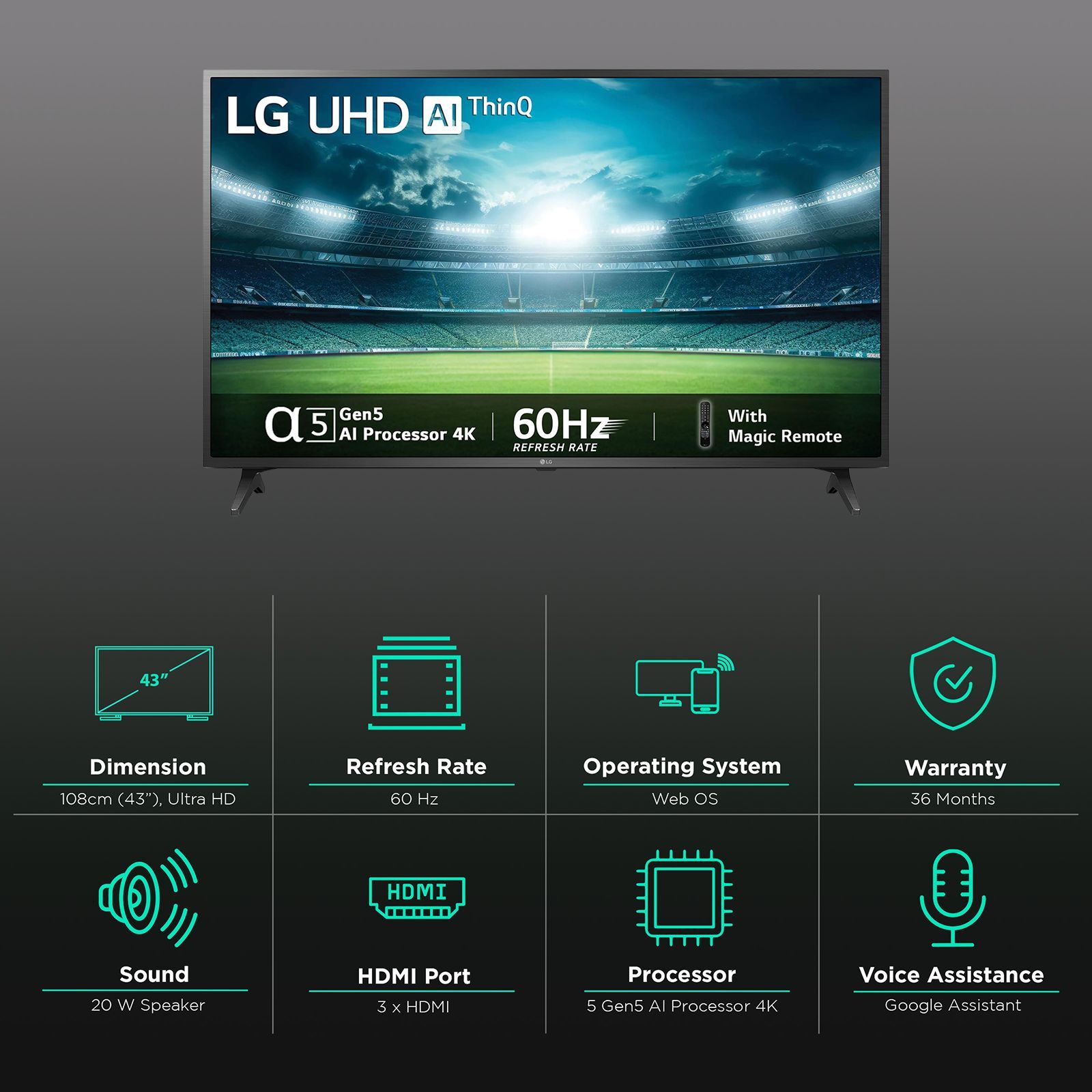 LG UQ7500 109.22 cm (43 inch) 4K Ultra HD LED WebOS TV with α5 Gen 5 AI Processor LG UQ7500 109.22 cm (43 inch) 4K Ultra HD LED WebOS TV with α5 Gen 5 AI Processor_3