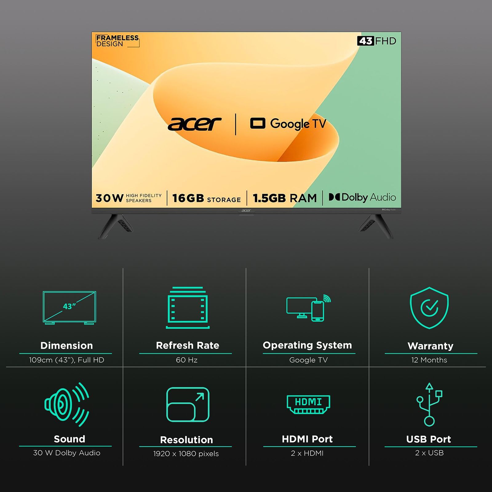 acer Advanced I Series 109 cm (43 inch) Full HD LED Smart Google TV with 30W Dolby Audio (2023 model)_3