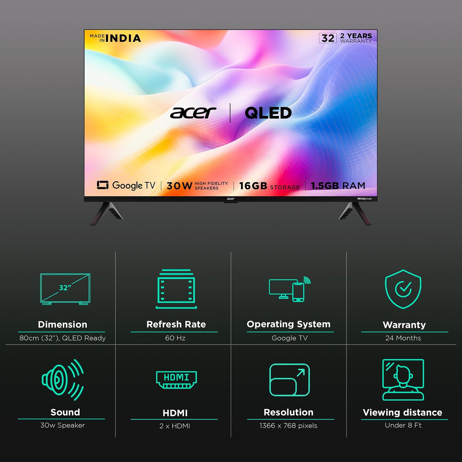 acer V Series 80 cm (32 inch) HD Ready Smart Google TV with 30W Dolby Audio (2023 model)_3