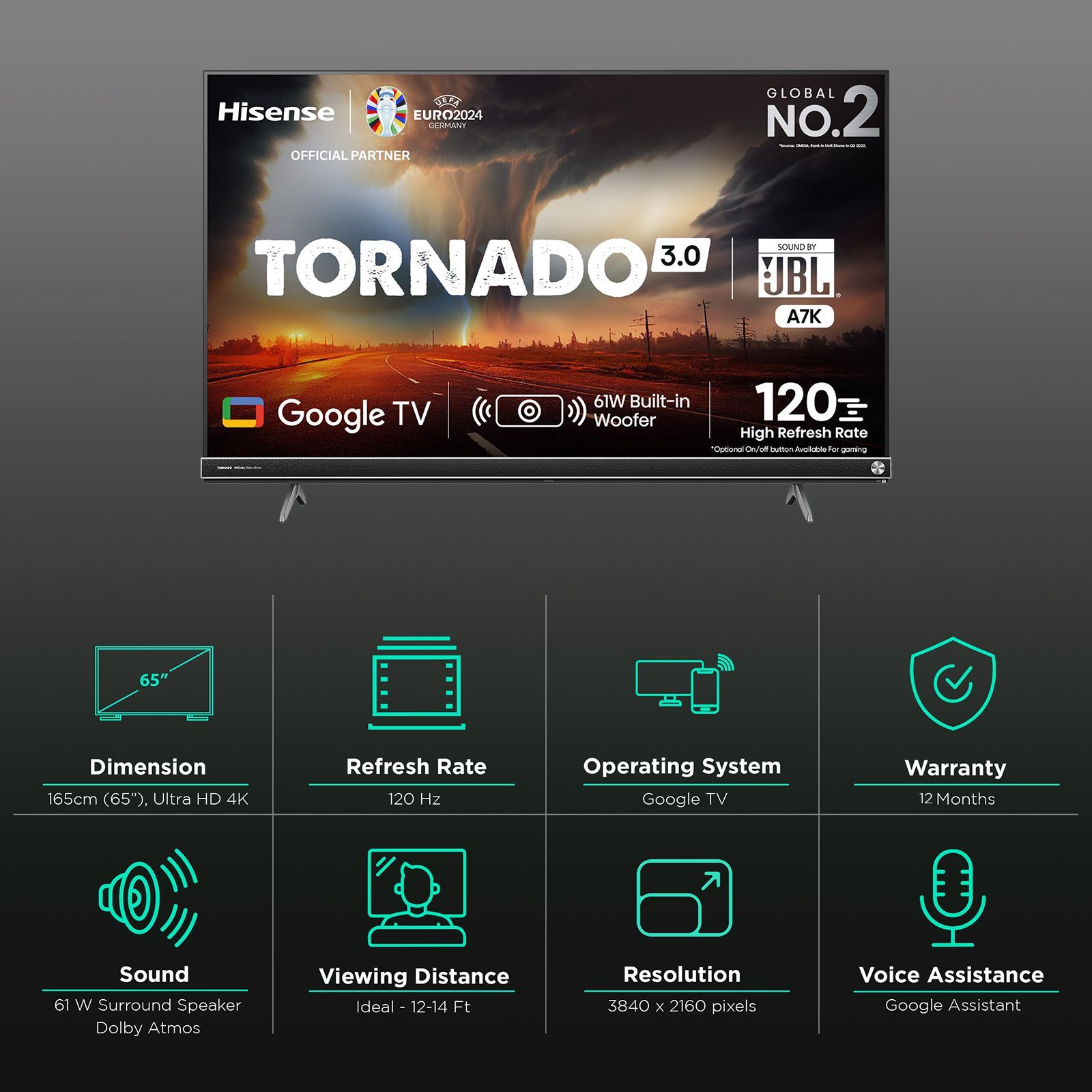 Hisense A7K 165 cm (65 inch) 4K Ultra HD LED Google TV with Dolby Vision and Dolby Atmos_2