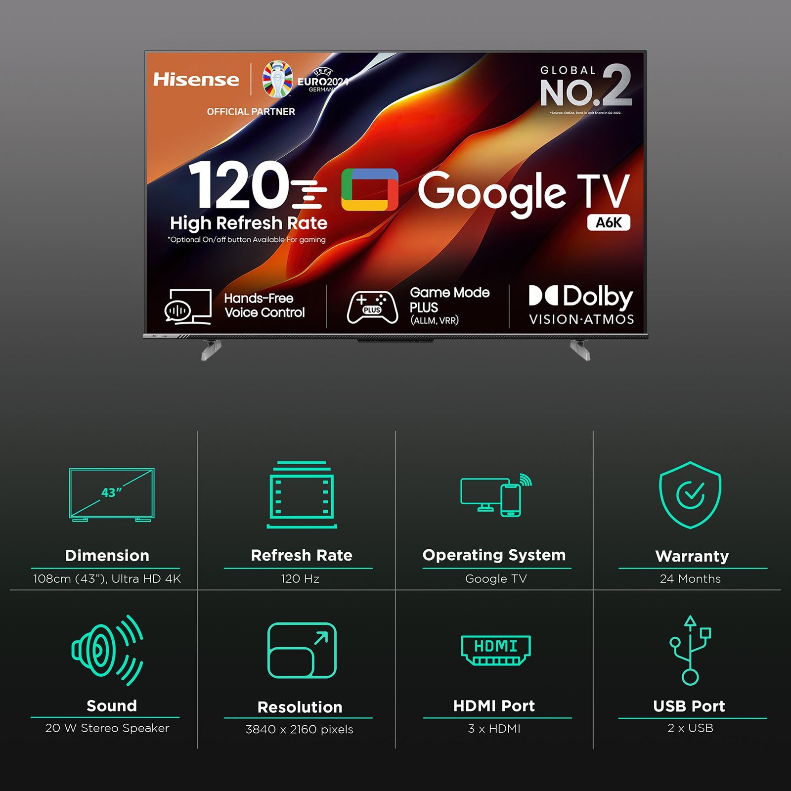 Hisense A6K 108 cm (43 inch) 4K Ultra HD LED Google TV with Dolby Atmos_3