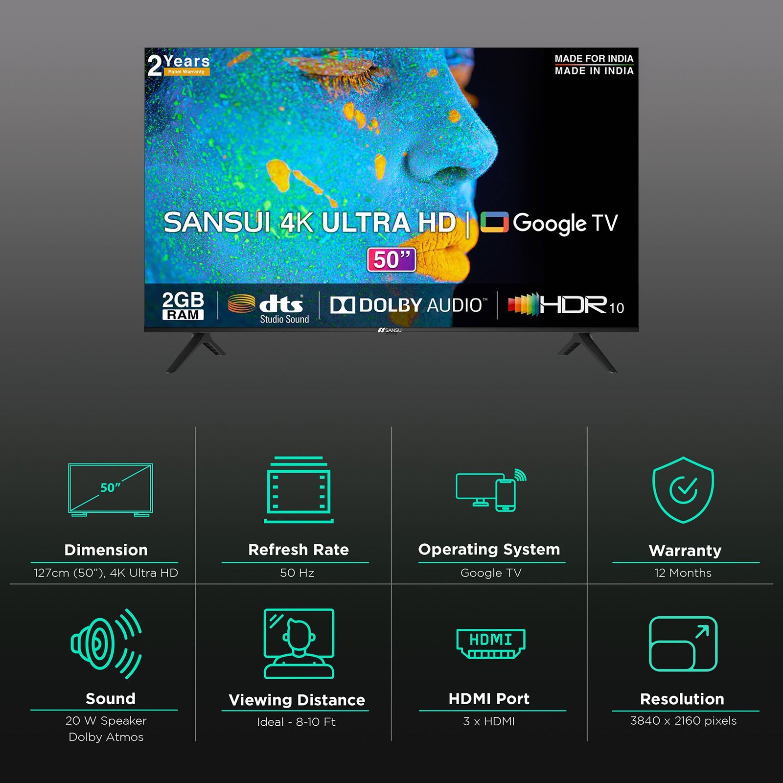 Sansui 127cm (50 inch) 4K Ultra HD LED Google TV with Quad Core  Processor_3