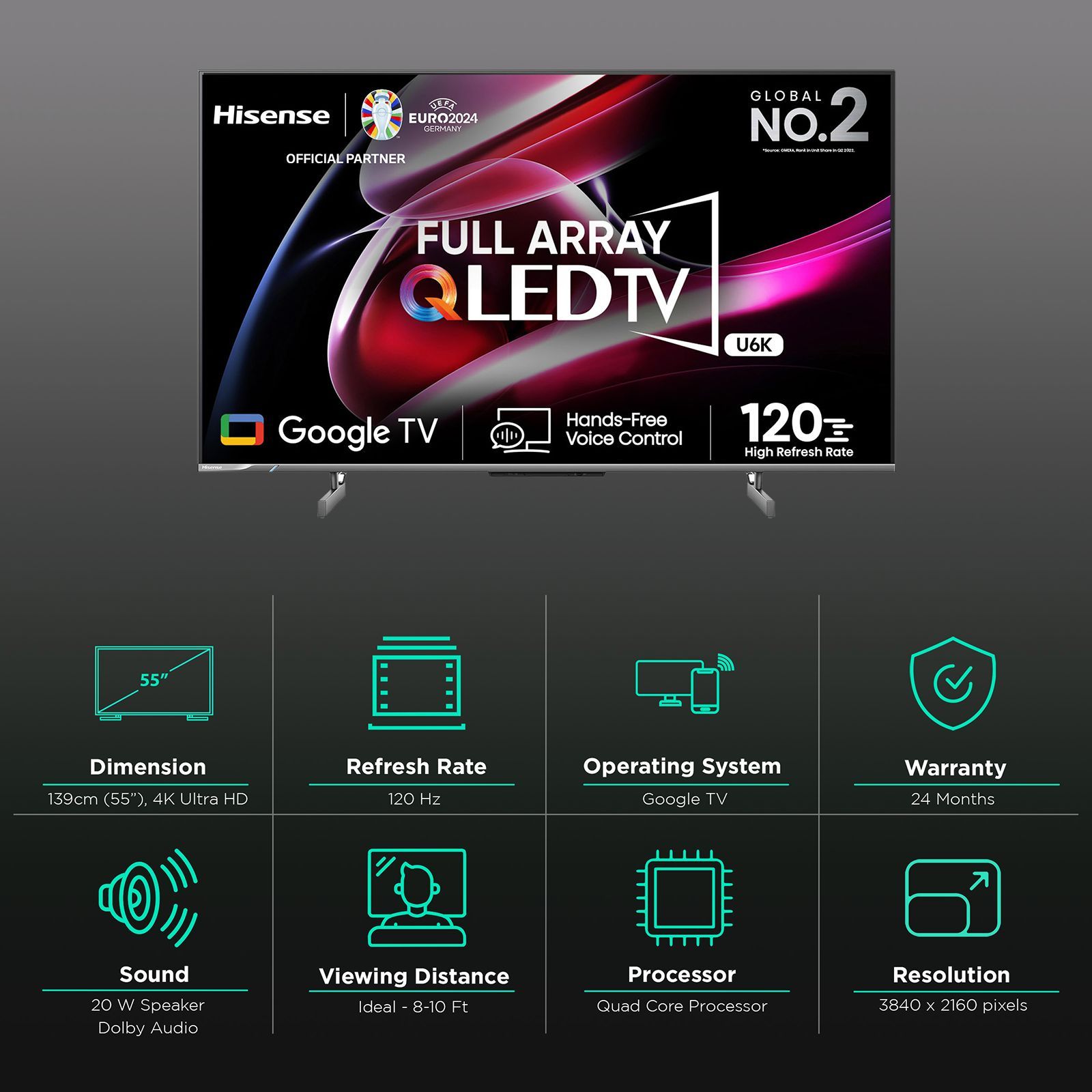 Hisense U6K 139 cm (55 inch) QLED 4K Ultra HD Google TV with Dolby Atmos (2023 model) Hisense U6K 139 cm (55 inch) QLED 4K Ultra HD Google TV with Dolby Atmos (2023 model)_3