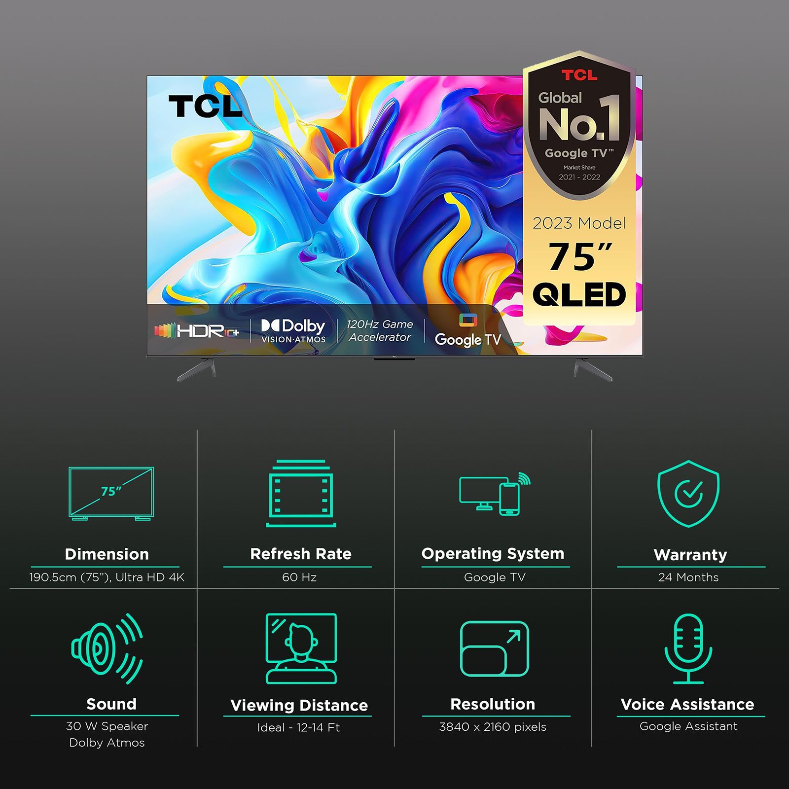 TCL 75C645 190.5 cm (75 inch) QLED 4K Ultra HD Google TV with Dolby Vision and Dolby Atmos (2023 Model) TCL 75C645 190.5 cm (75 inch) QLED 4K Ultra HD Google TV with Dolby Vision and Dolby Atmos (2023 Model)_3