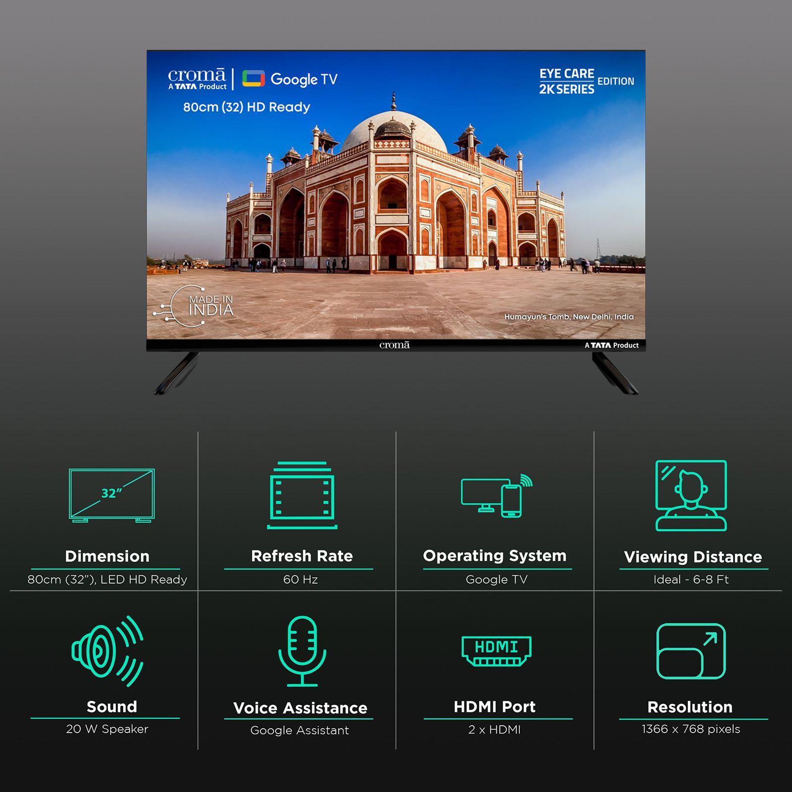 Croma 80 cm (32 inch) HD Ready LED Smart Google TV with A Plus Grade Panel_3