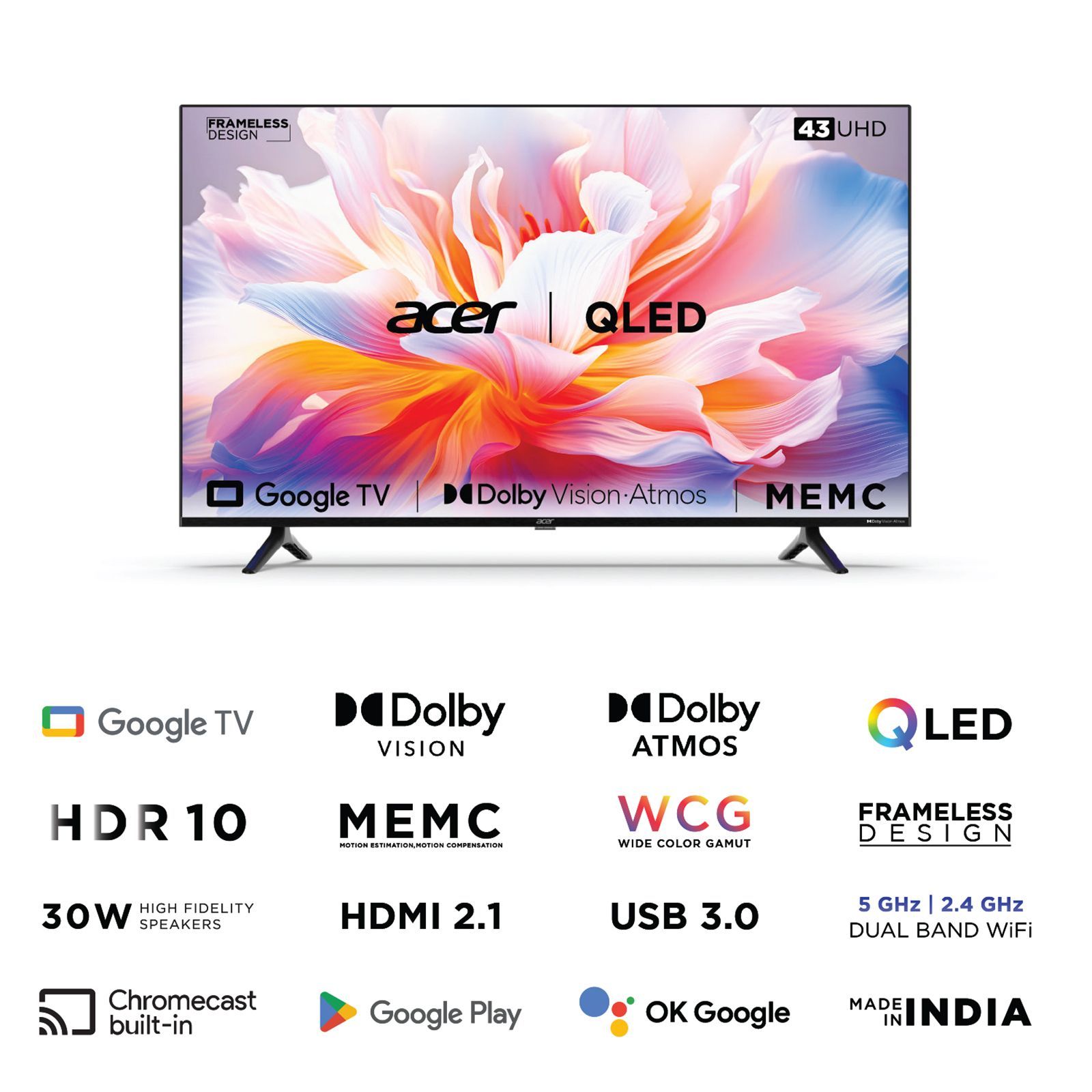 acer V Series 109 cm (43 inch) QLED 4K Ultra HD Google TV with Dolby Vision and Dolby Atmos (2023 model)_12