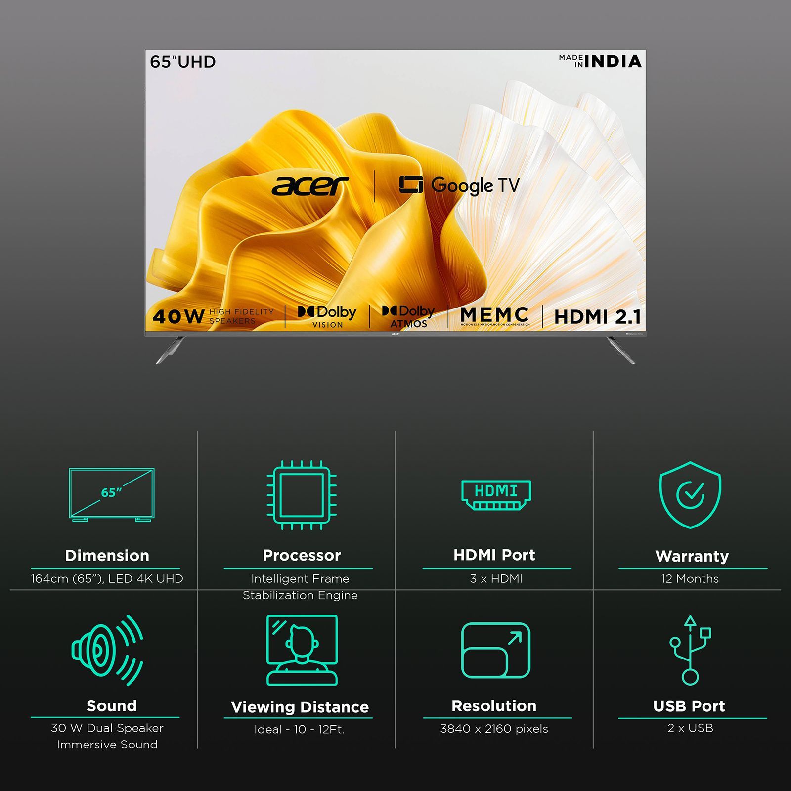 acer Advanced I Series 164 cm (65 inch) 4K Ultra HD LED Google TV with Dolby Vision and Dolby Audio (2023 model) acer Advanced I Series 164 cm (65 inch) 4K Ultra HD LED Google TV with Dolby Vision and Dolby Audio (2023 model)_3