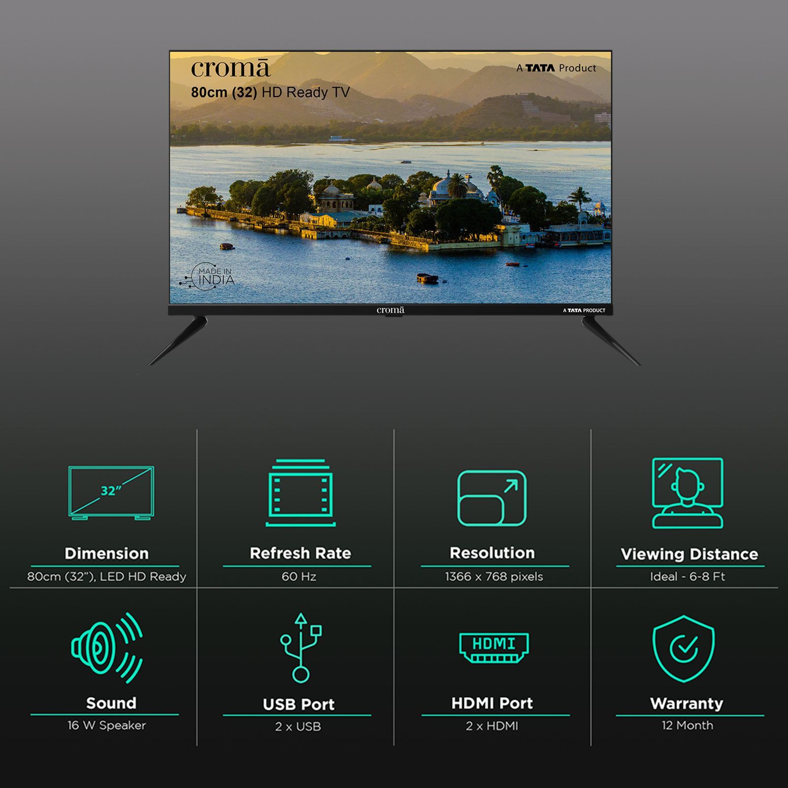 Croma 80 cm (32 inch) HD Ready LED TV with Bezel Less Display_3