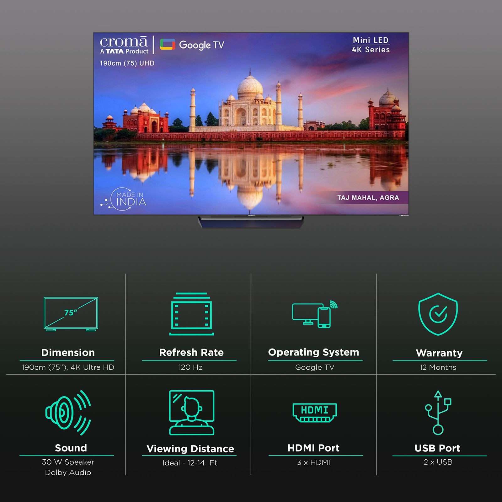 Croma 190 cm (75 inch) 4K Ultra HD Mini LED Google TV with Dolby Vision IQ and Dolby Atmos_3