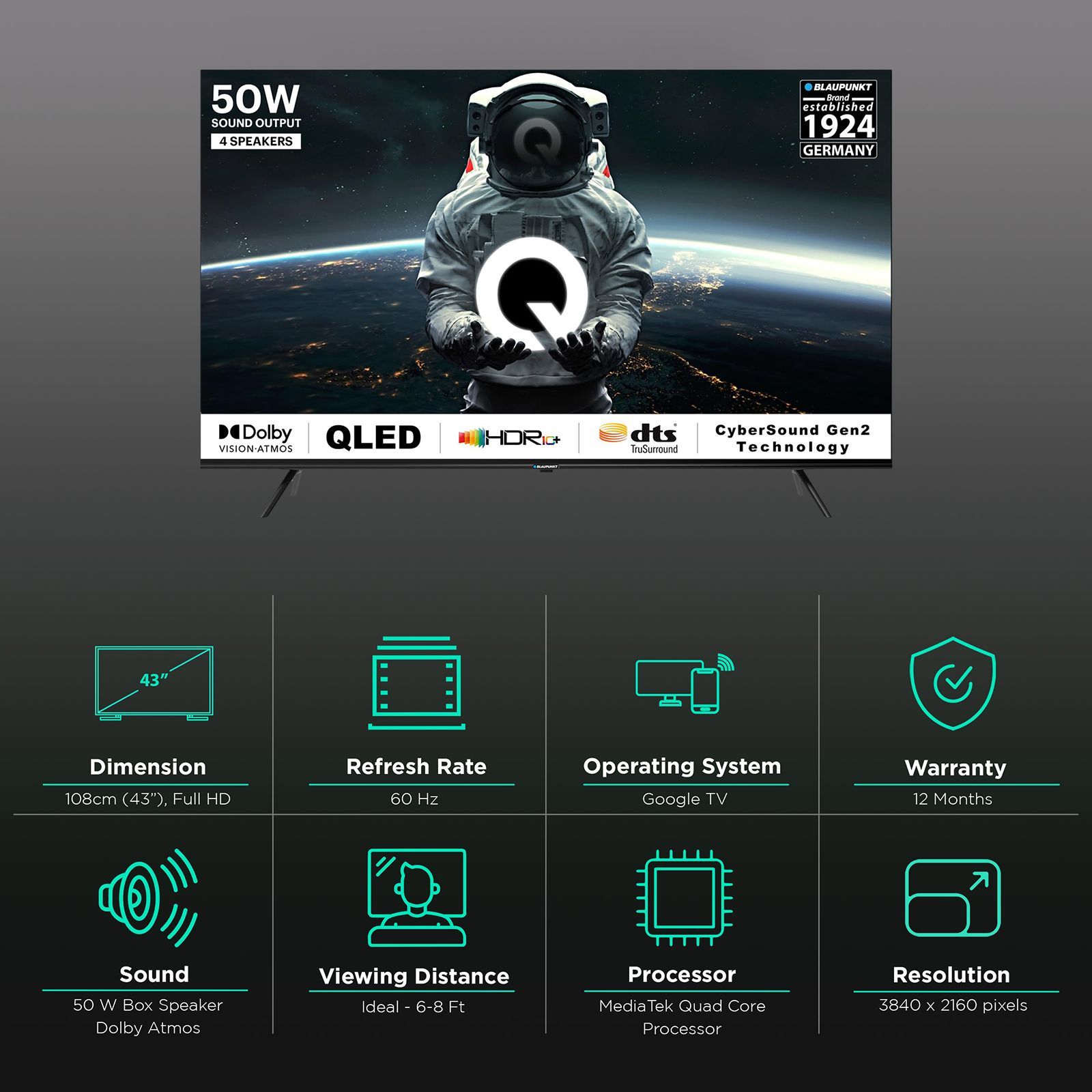 BLAUPUNKT Quantum Dot 108 cm (43 inch) QLED 4K Ultra HD Google TV with DTS TruSurround (2023 model)_3