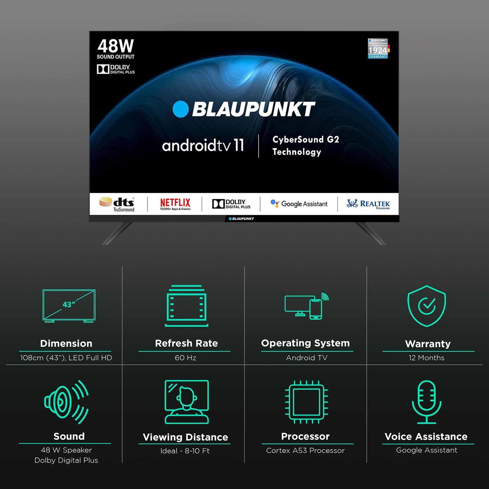 BLAUPUNKT CyberSound G2 Series 109.22 cm (43 inch) Full HD LED Smart Android TV with Built-in Google Assistant (2023 model)_3