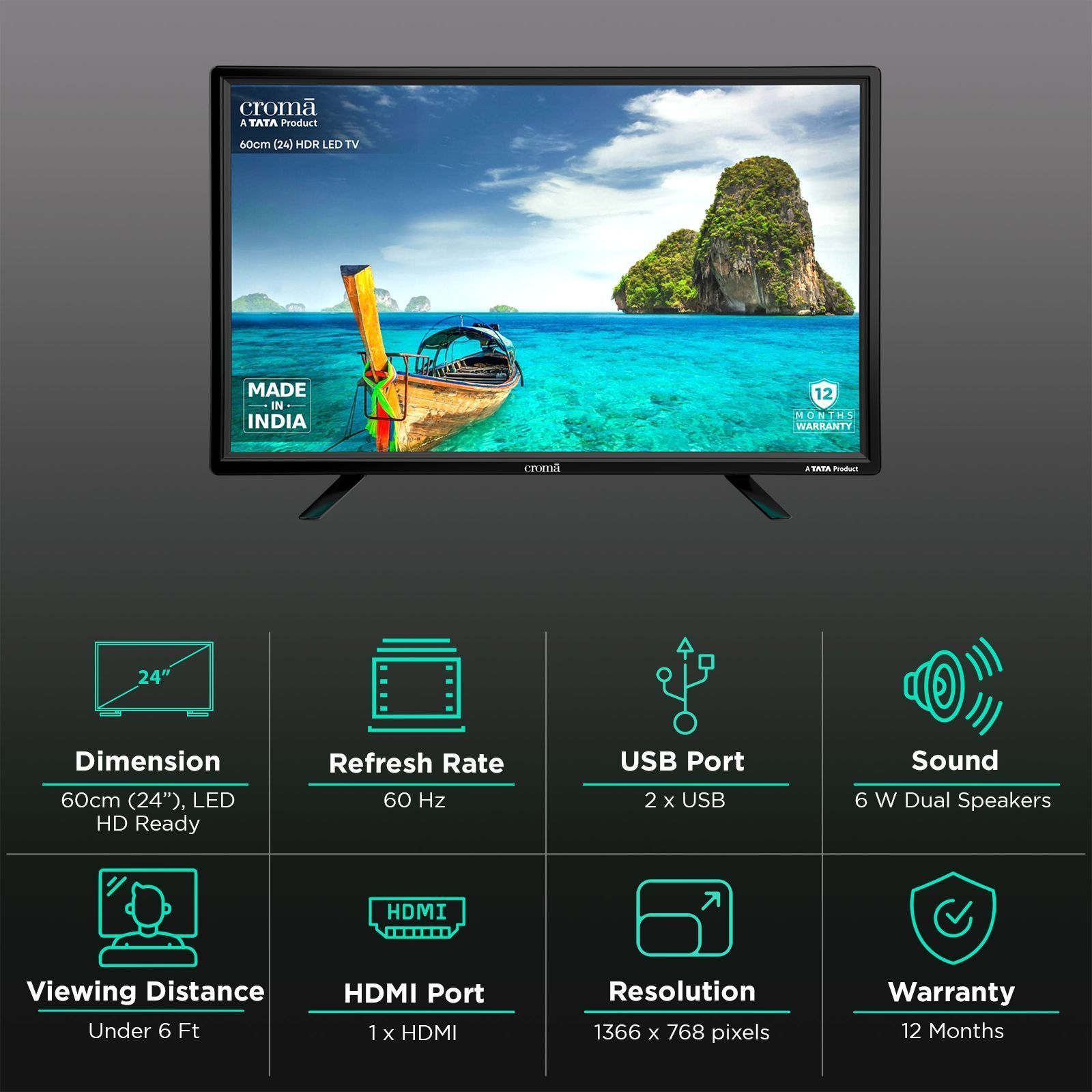 Croma 60 cm (24 inch) HD Ready LED TV with A Plus Grade Panel_2