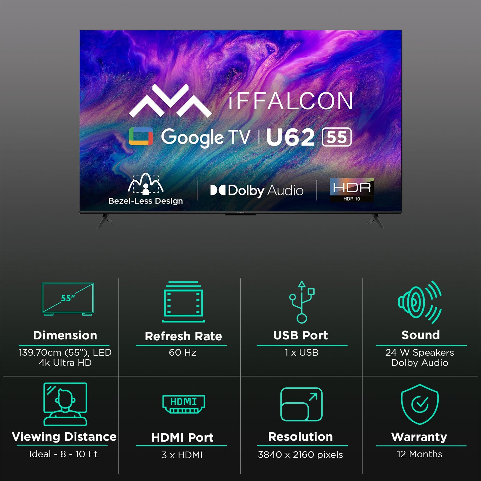 iFFALCON U62 139.7 cm (55 inch) LED 4K Ultra HD Smart Google TV with Built-in Google Assistant (2022 model) iFFALCON U62 139.7 cm (55 inch) LED 4K Ultra HD Smart Google TV with Built-in Google Assistant (2022 model)_3