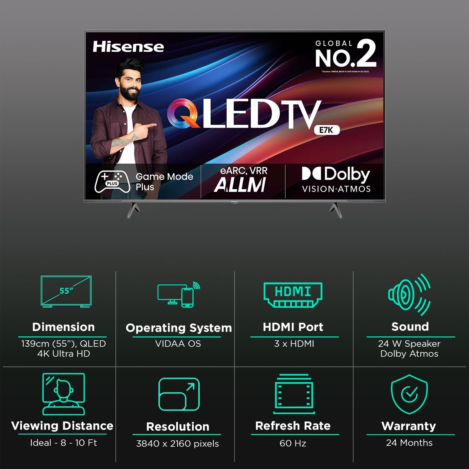Hisense E7K 140 cm (55 inch) QLED 4K Ultra HD VIDAA TV with Dolby Vision and Dolby Atmos (2023 model)_3