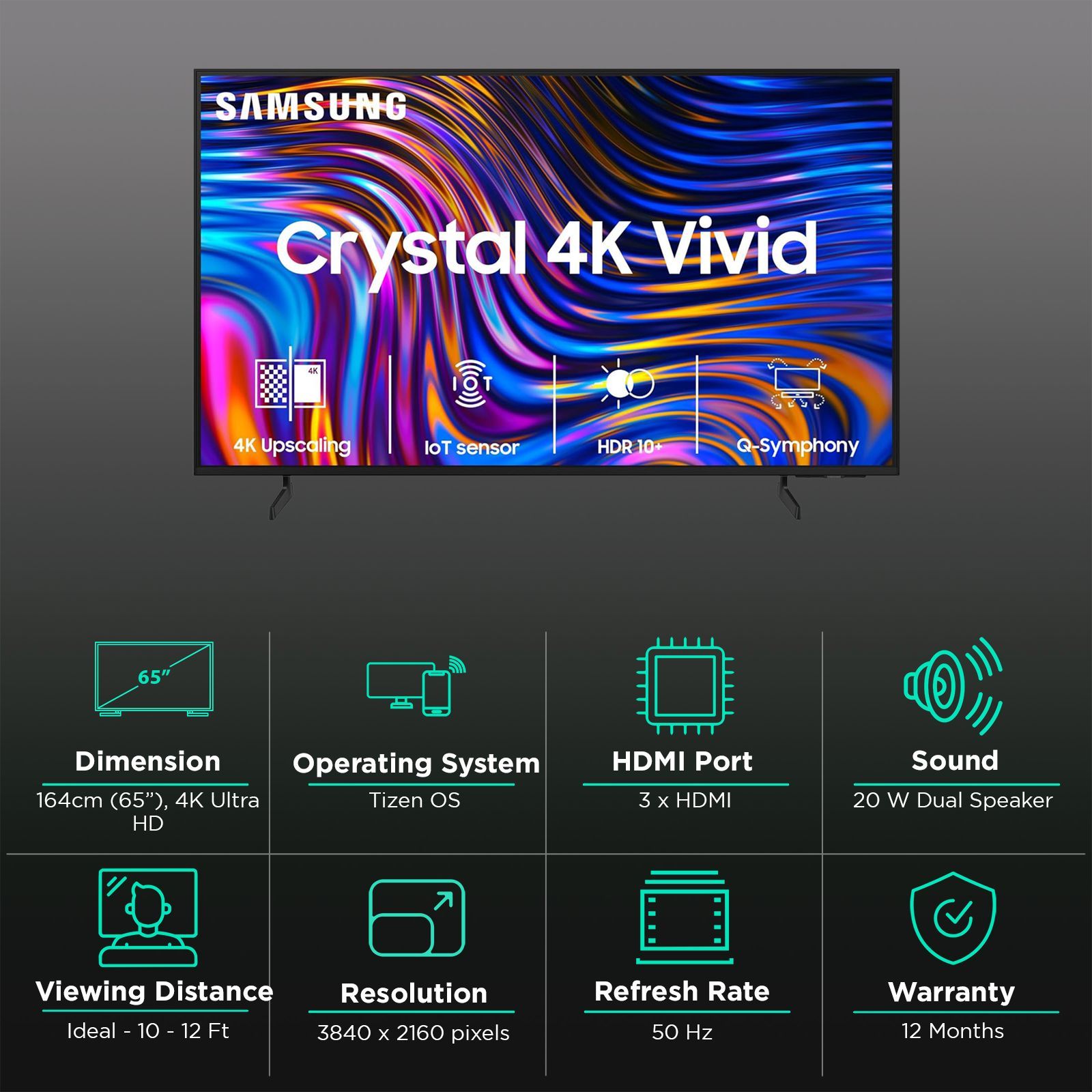 SAMSUNG DUE70 165.1 cm (65 inch) 4K Ultra HD LED Tizen OS TV with Crystal Processor 4K_3