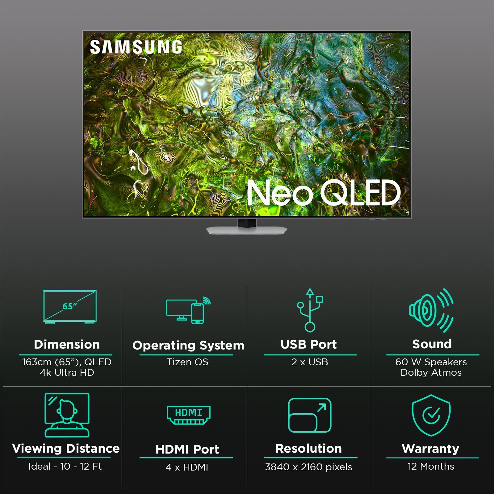 SAMSUNG QN90D 165.1 cm (65 inch) Neo QLED 4K Ultra HD Smart Tizen TV with Quantum Matrix Technology (2024 model)_3