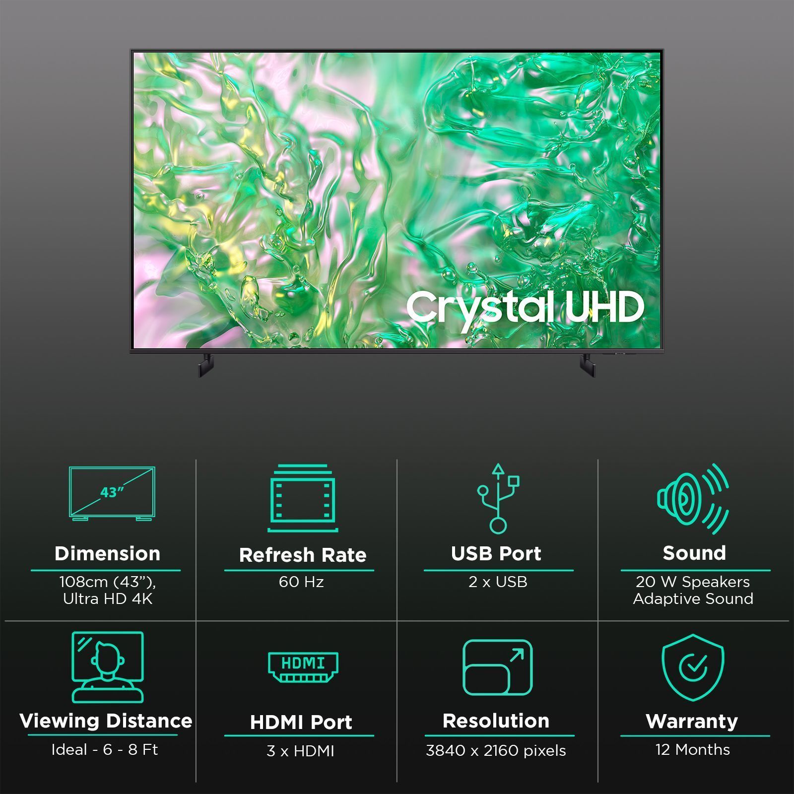 SAMSUNG DU8300 109.22 cm (43 inch) 4K Ultra HD LED Smart Tizen TV with Dynamic Crystal Color (2024 model)_3