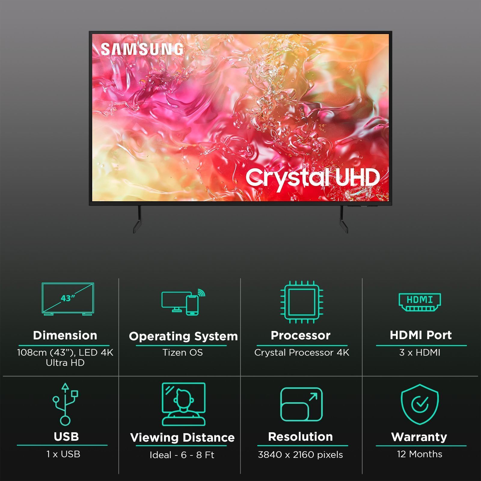 SAMSUNG DU7660 109.22 cm (43 inch) 4K Ultra HD LED Smart Tizen TV with Motion Xcelerator (2024 model)_3