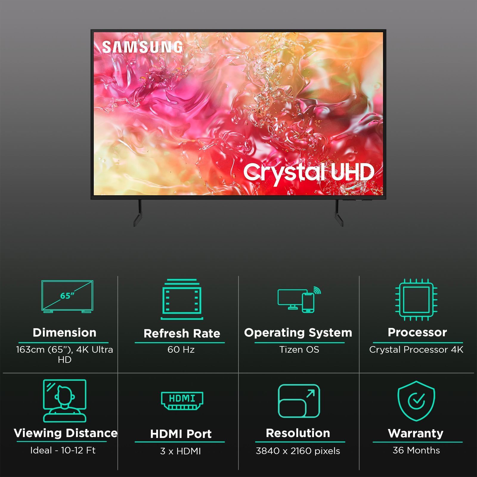 SAMSUNG DU7700 165.1 cm (65 inch) 4K Ultra HD LED Smart Tizen TV with Motion Xcelerator (2024 model)_3