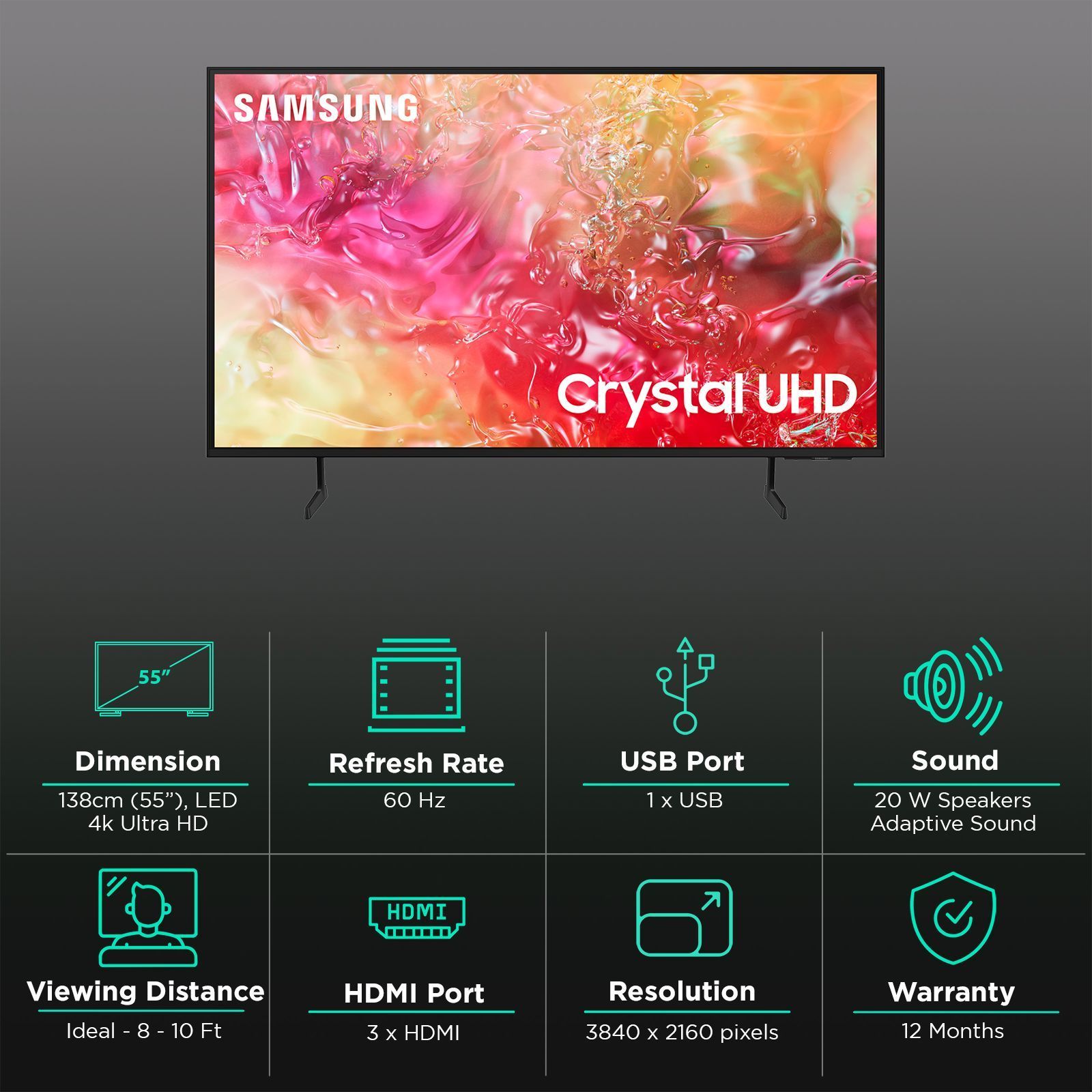 SAMSUNG DU7700 139.7 cm (55 inch) 4K Ultra HD LED Smart Tizen TV with Motion Xcelerator (2024 model)_3