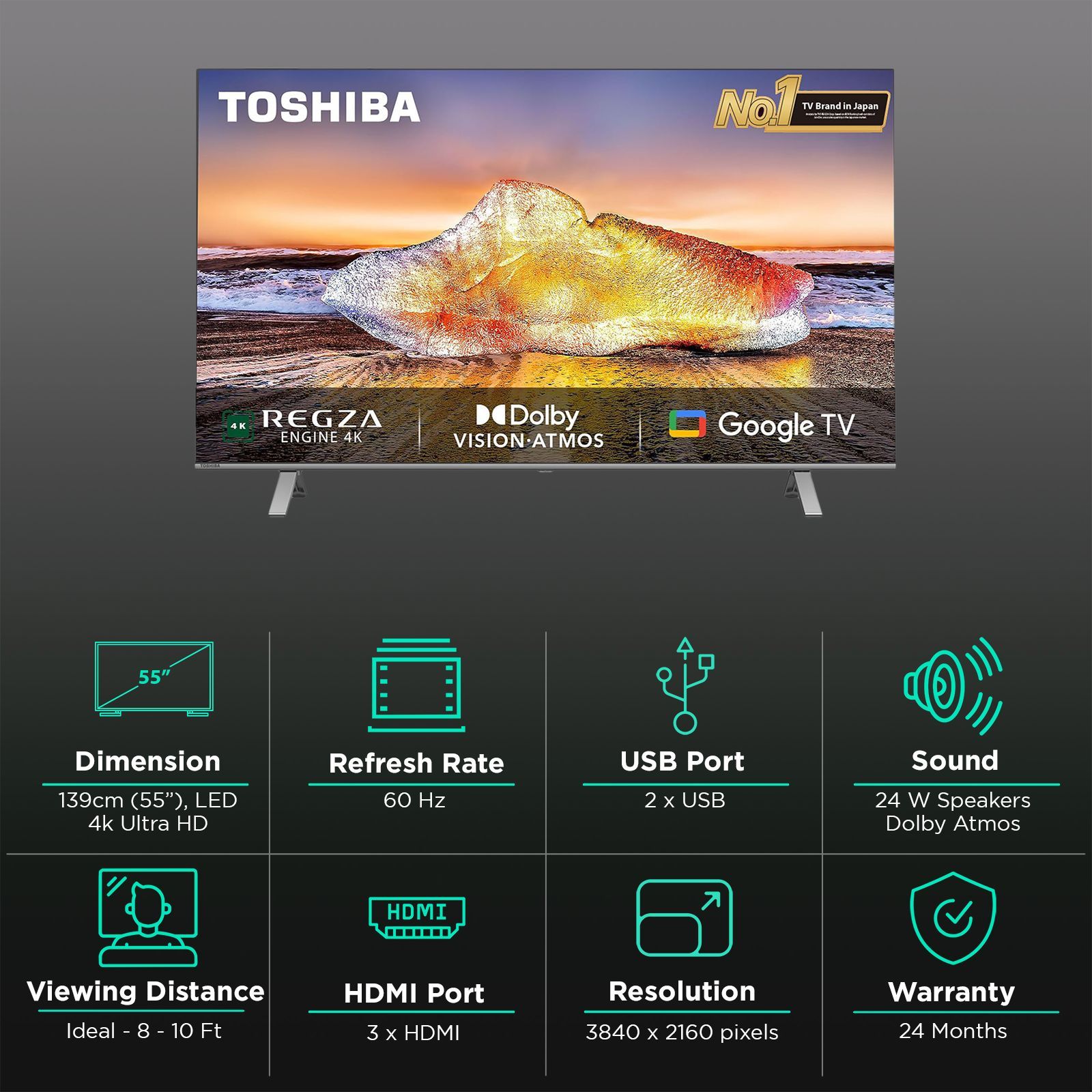 TOSHIBA C350MP 139 cm (55 inch) 4K Ultra HD LED Google TV with Regza Engine 4K (2023 model)_3