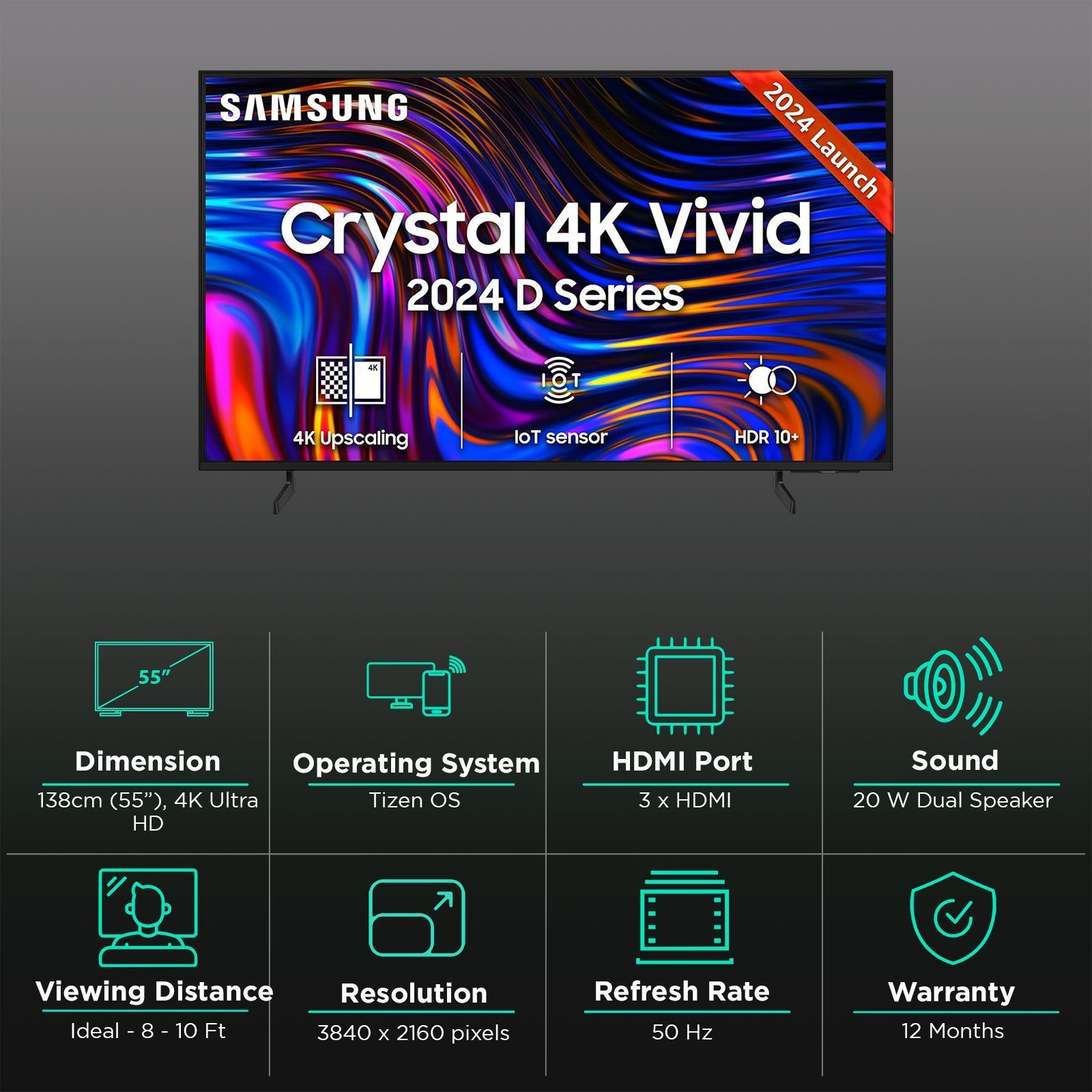 SAMSUNG Crystal 4K Vivid 138 cm (55 inch) 4K Ultra HD LED Tizen TV with Crystal Processor 4K (2024 model)_3