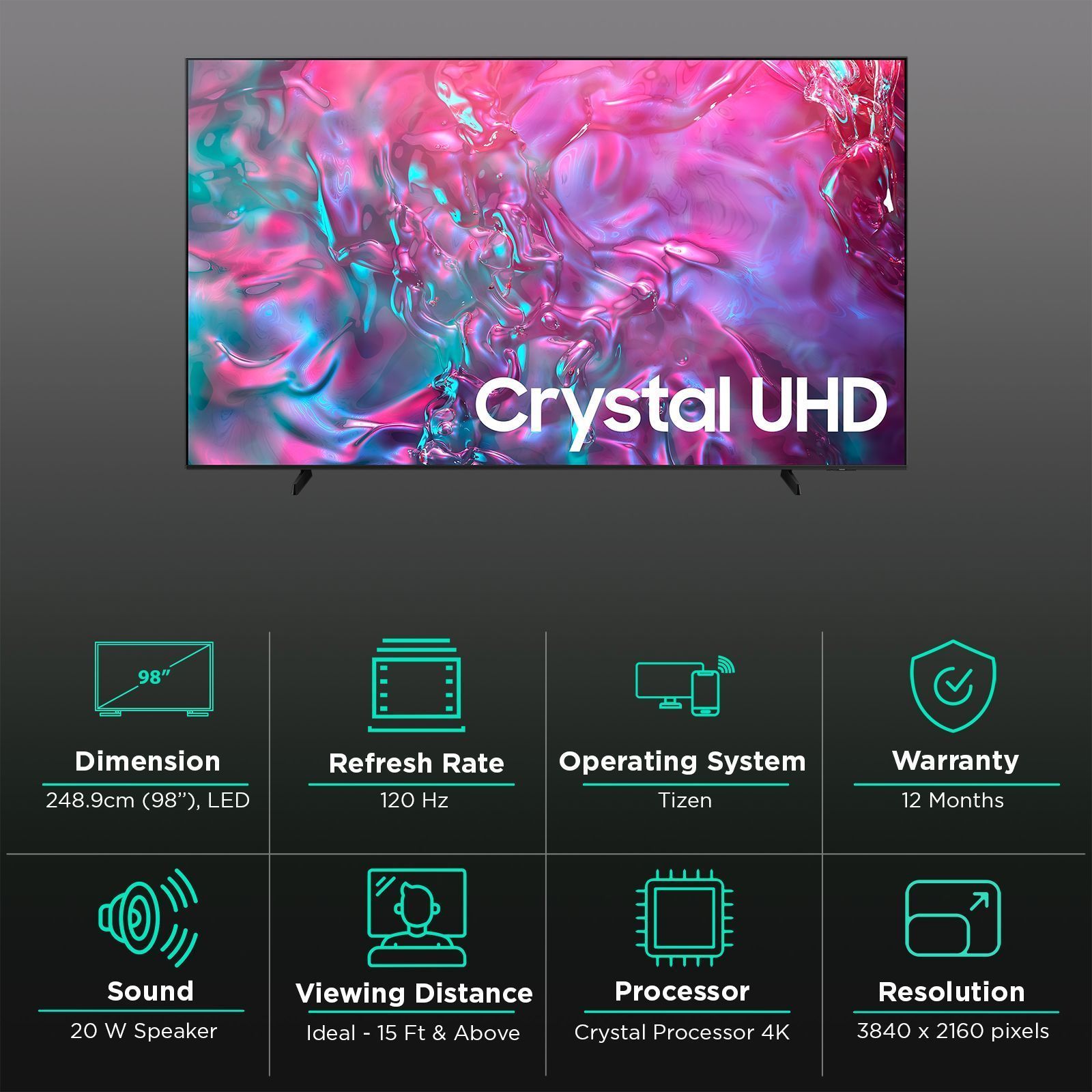 SAMSUNG DU9000 248.9 cm (98 inch) 4K Ultra HD LED Smart Tizen TV with 4K Upscaling (2024 model)_3