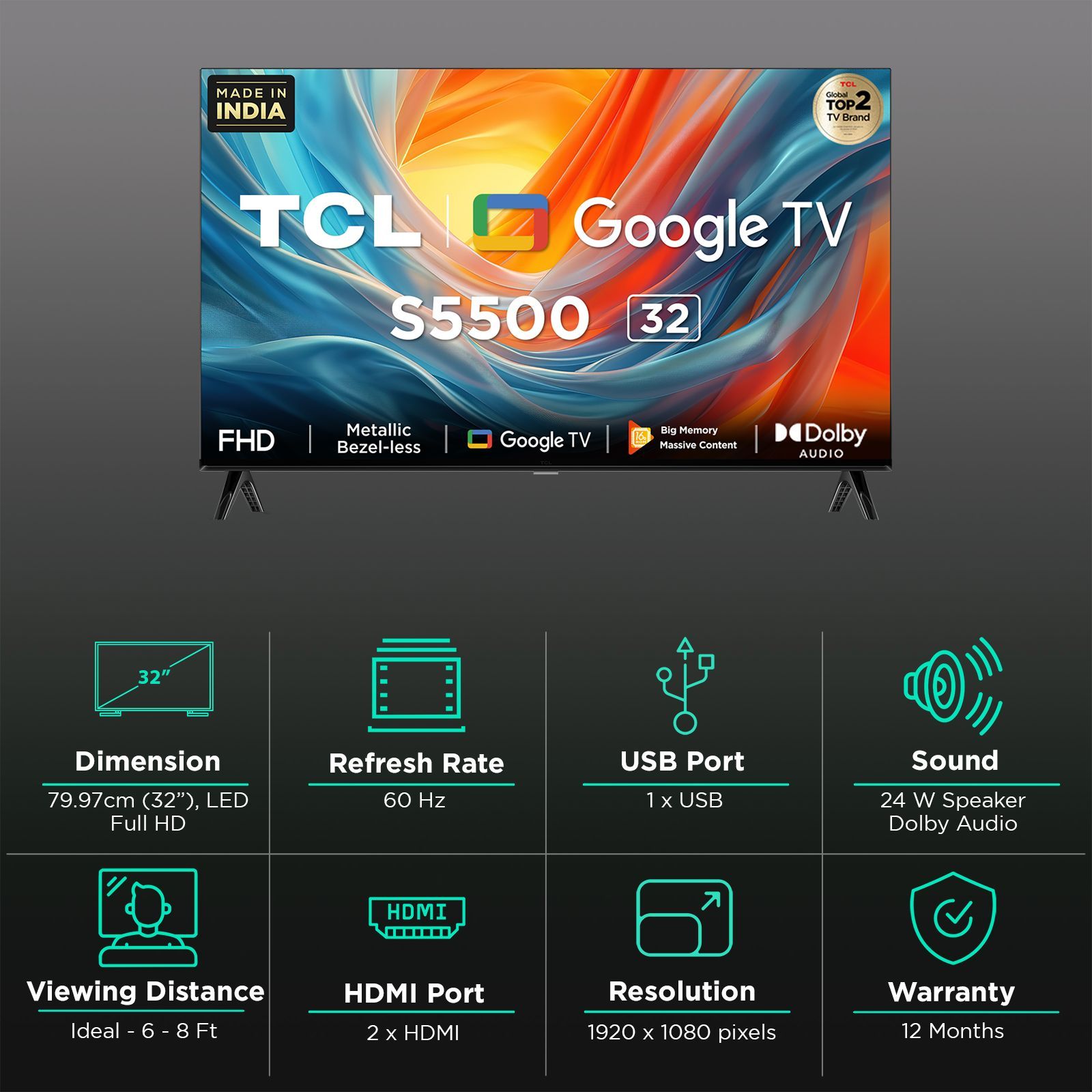 TCL S Series 80 cm (32 inch) Full HD LED Smart Google TV with Dolby Audio (2024 model) TCL S Series 80 cm (32 inch) Full HD LED Smart Google TV with Dolby Audio (2024 model)_3