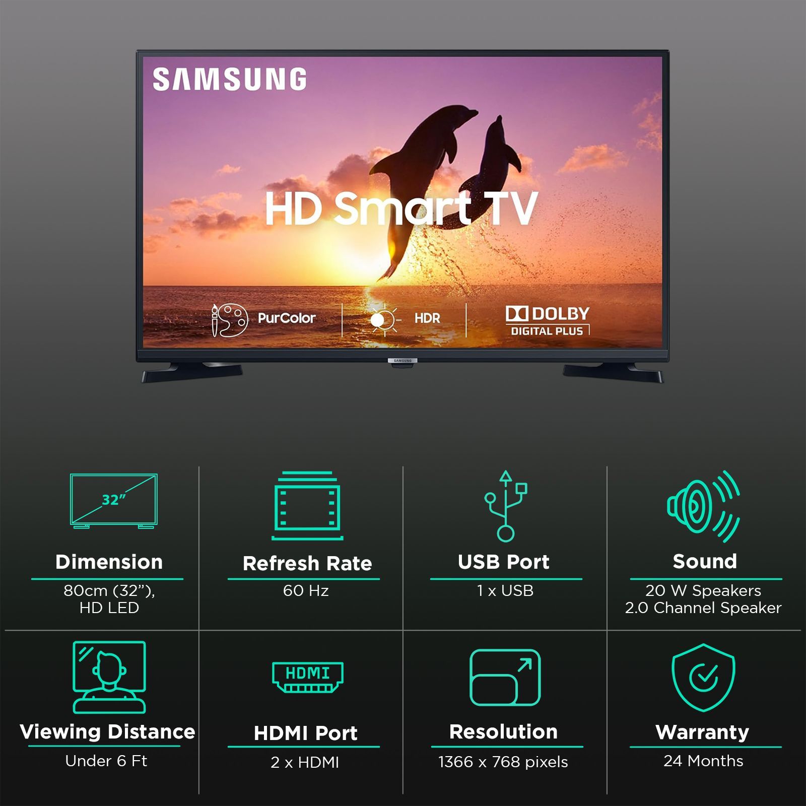 SAMSUNG T4380A Series 80 cm (32 inch) HD Ready LED Smart Tizen TV with PurColor (2022 model)_3