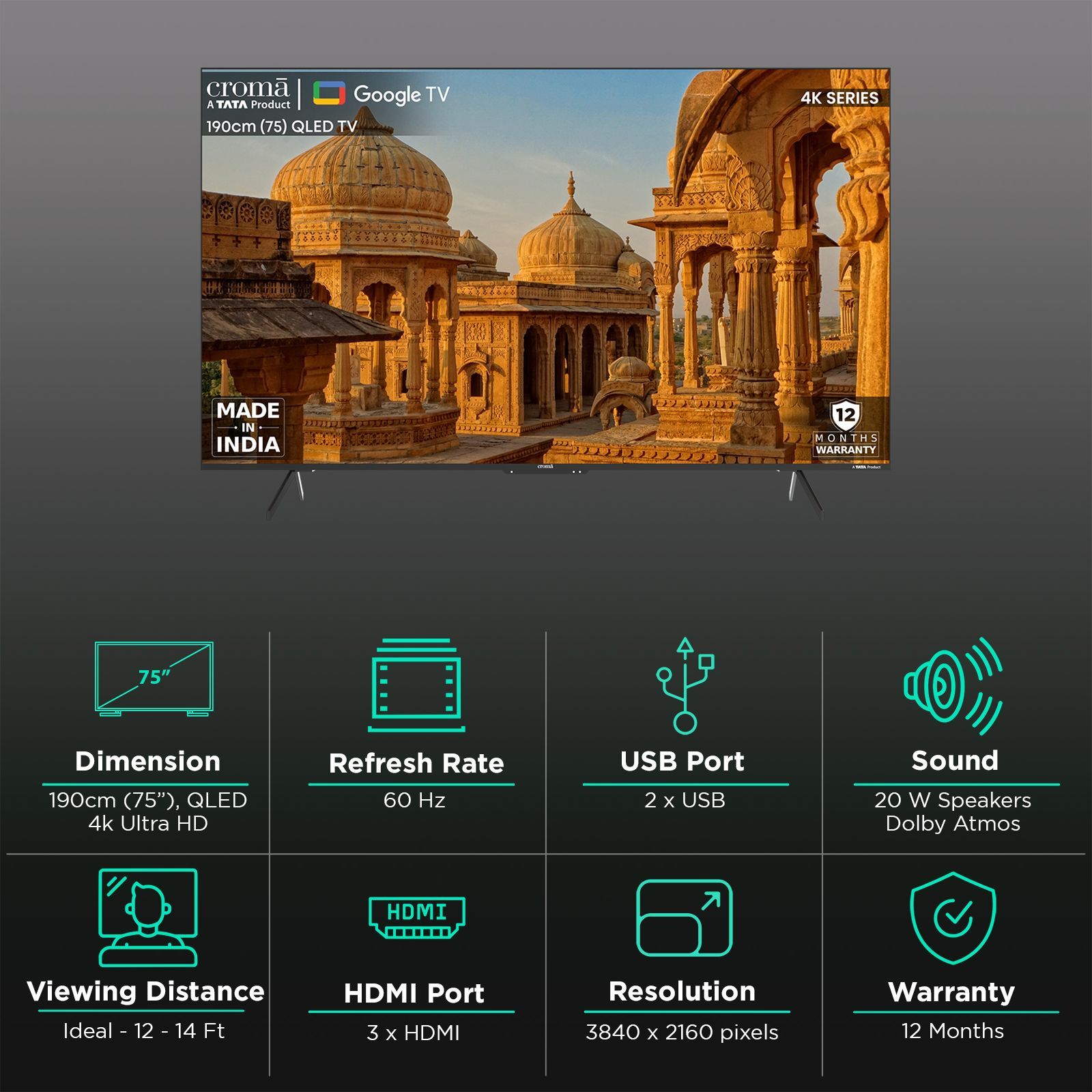 Croma 190 cm (75 inch) QLED 4K Ultra HD Google TV with Dolby Vision & Dolby Atmos Croma 190 cm (75 inch) QLED 4K Ultra HD Google TV with Dolby Vision & Dolby Atmos_3