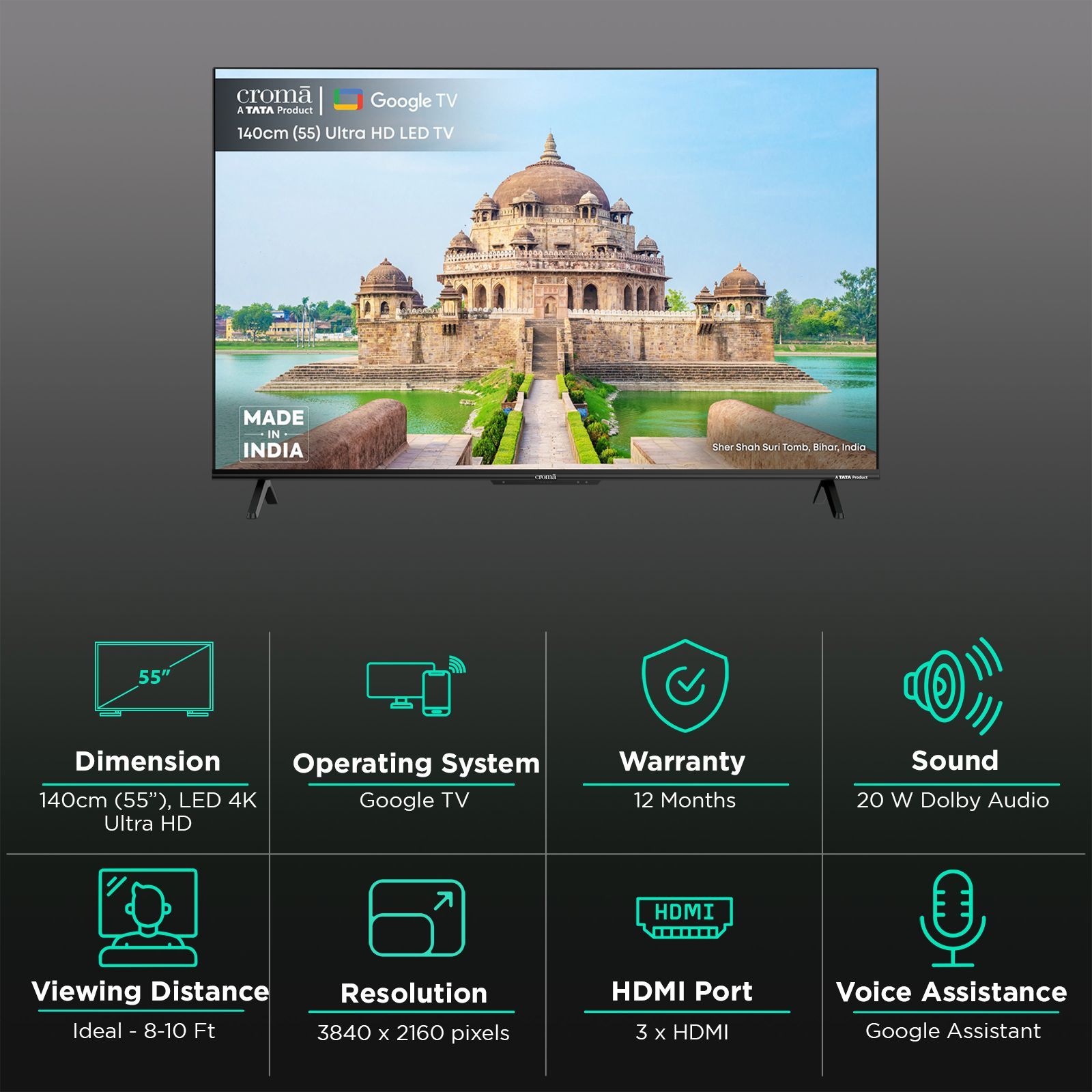 Croma 140 cm (55 inch) LED 4K Ultra HD Google TV with Dolby Audio (2025 model)_3