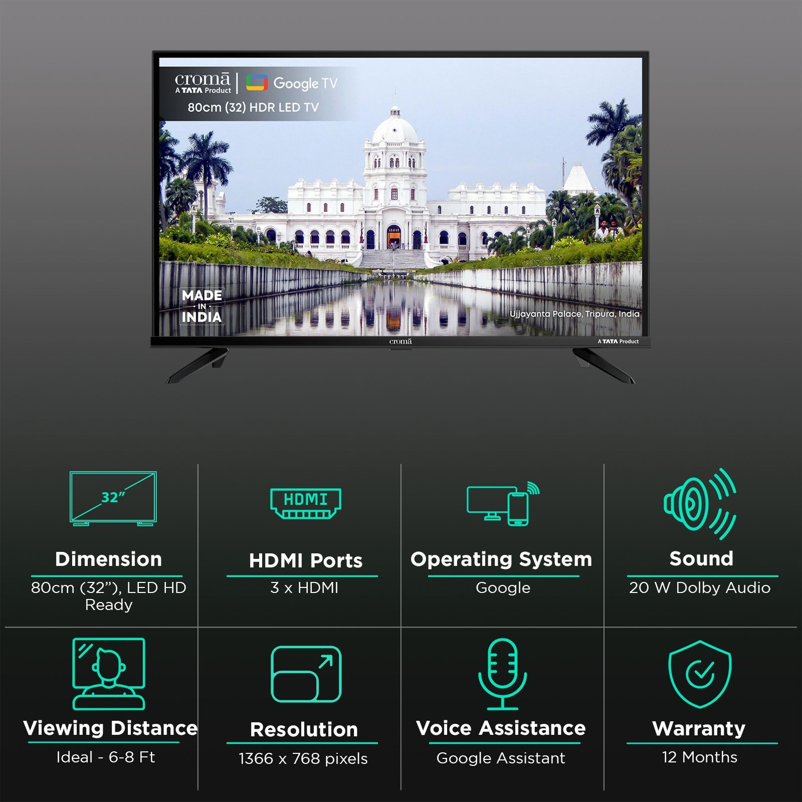 Croma 80 cm (32 inch) HD Ready LED Smart Google TV with Dolby Audio (2025 model) Croma 80 cm (32 inch) HD Ready LED Smart Google TV with Dolby Audio (2025 model)_3