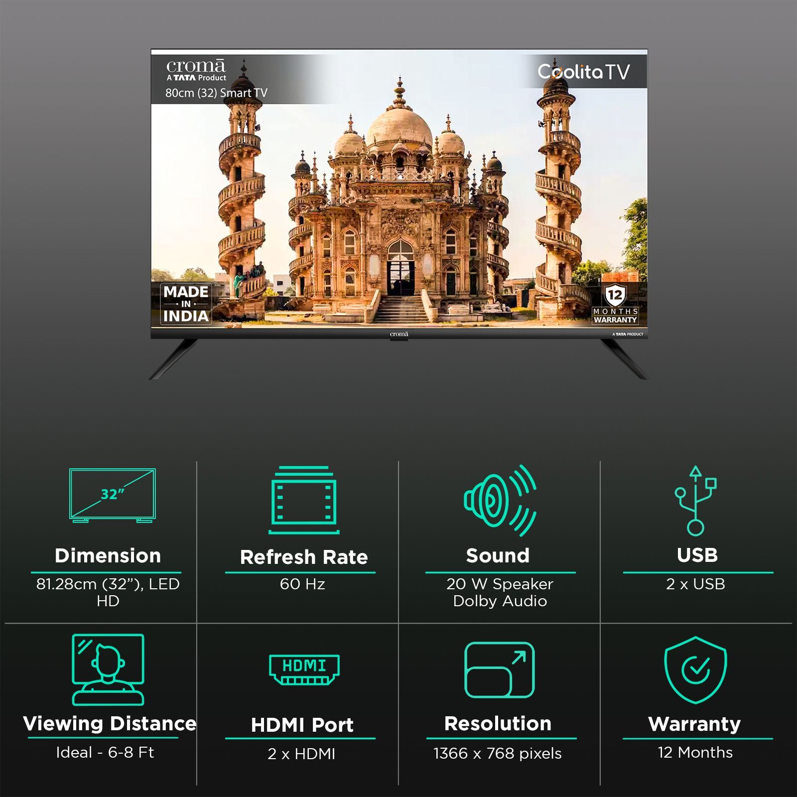 Croma 80 cm (32 inch) HD Ready LED Smart Linux TV with Dolby Audio_3