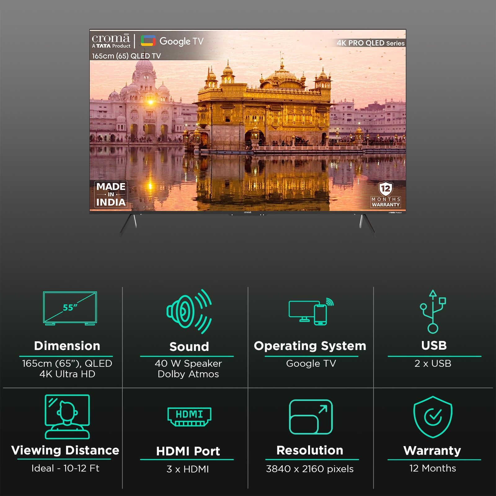 Croma 165 cm (65 inch) QLED 4K Ultra HD Google TV with Dolby Vision & Dolby Atmos_2