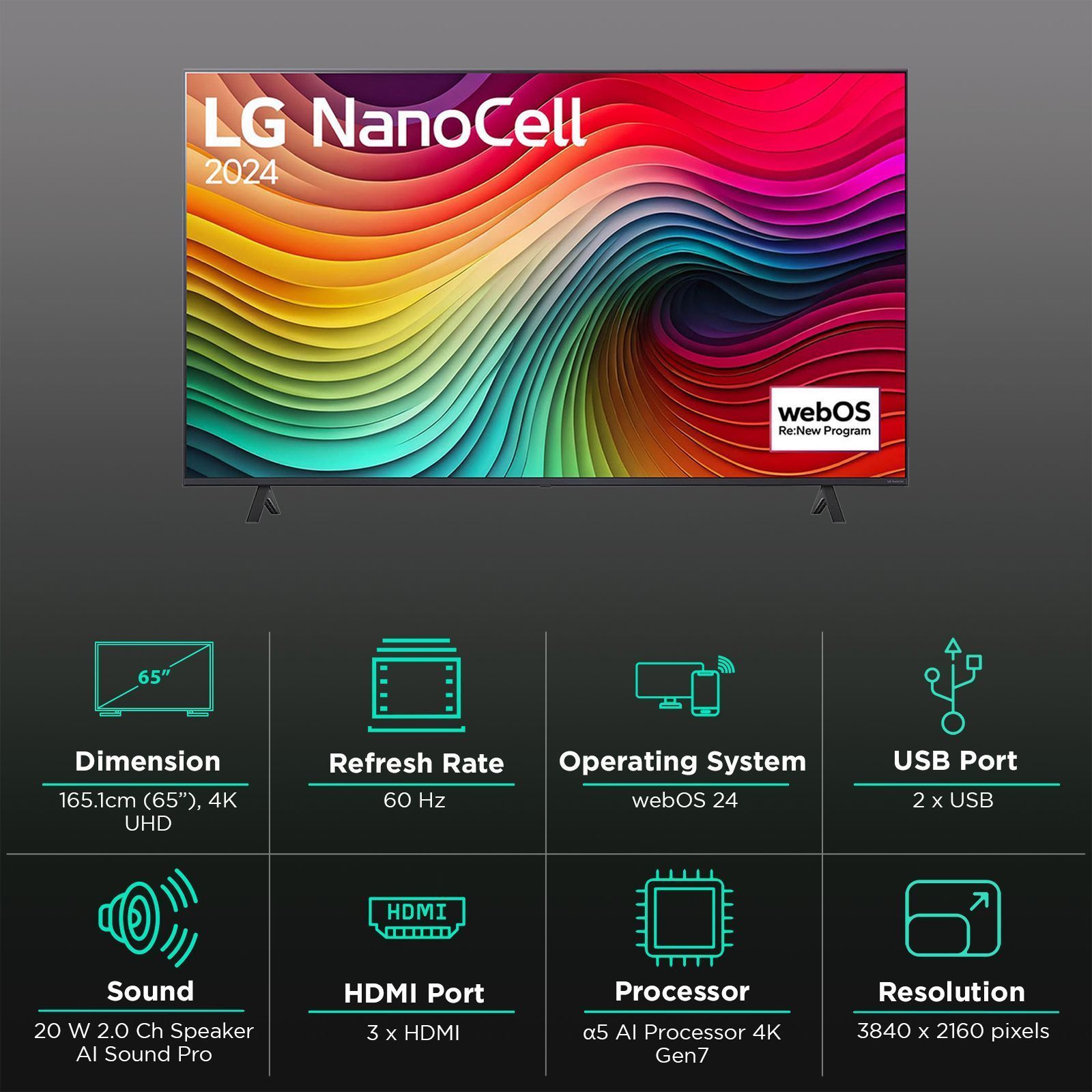 LG NANO80 Nano Cell 165.1 cm (65 inch) 4K Ultra HD Smart WebOS TV with AI Customization (2025 model)_3