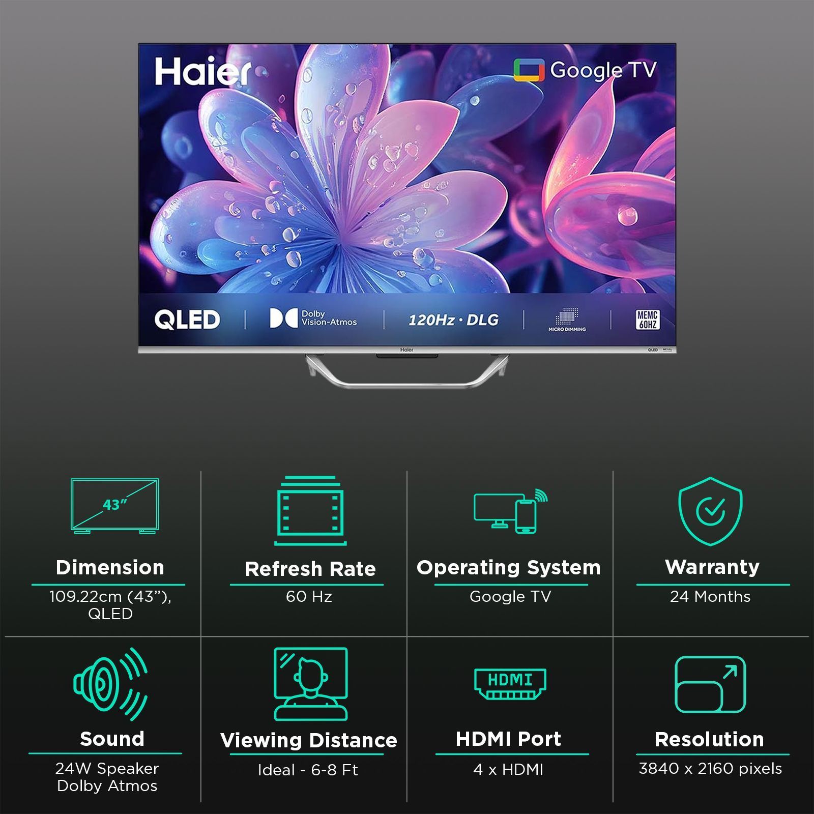 Haier S800QT 109.22 cm (43 inch) 4K Ultra HD QLED Smart Google TV with Dolby Vision & Dolby Atmos (2024 model) Haier S800QT 109.22 cm (43 inch) 4K Ultra HD QLED Smart Google TV with Dolby Vision & Dolby Atmos (2024 model)_3