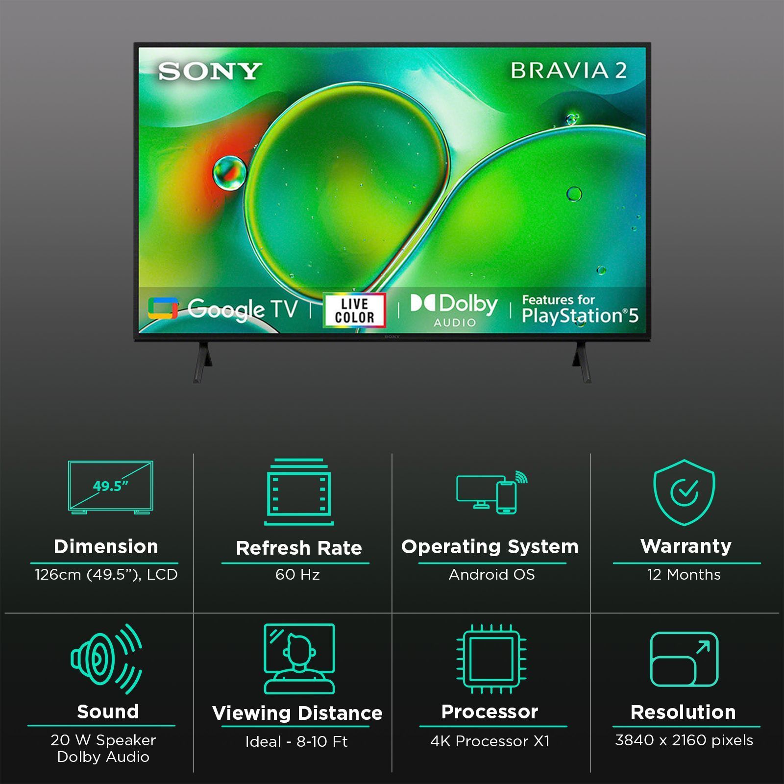 SONY BRAVIA 2 127 cm (50 inch) 4K Ultra HD LCD Smart Android TV with Auto HDR Tone Mapping(2024 Model) _3