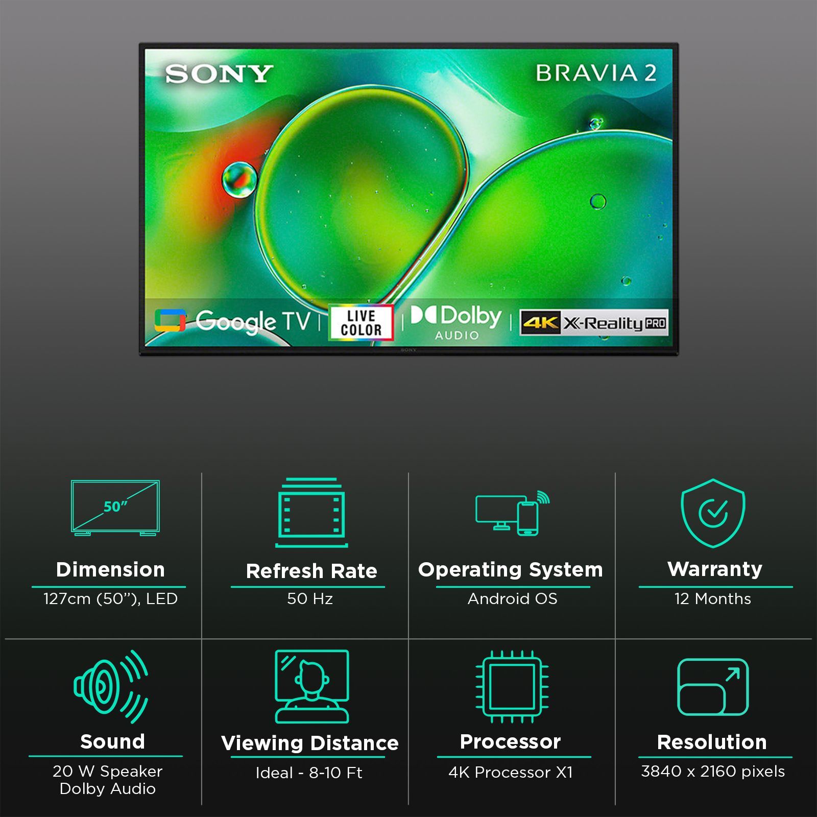 SONY BRAVIA 2 127 cm (50 inch) 4K Ultra HD LCD Smart Android TV with Chromecast Built-In (2024 Model) SONY BRAVIA 2 127 cm (50 inch) 4K Ultra HD LCD Smart Android TV with Chromecast Built-In (2024 Model) _3