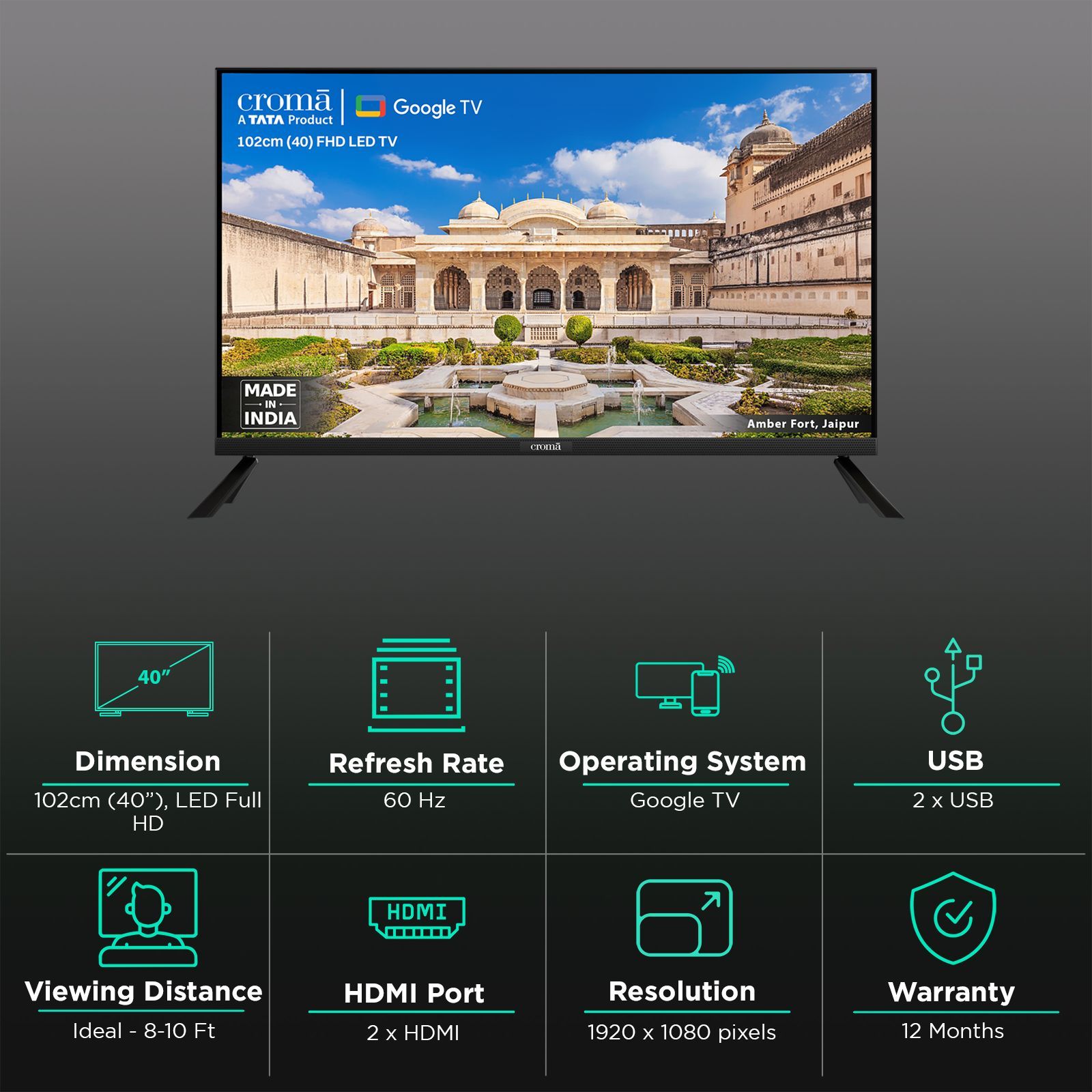 Croma 102 cm (40 inch) Full HD LED Smart Google TV with Dolby Audio _2