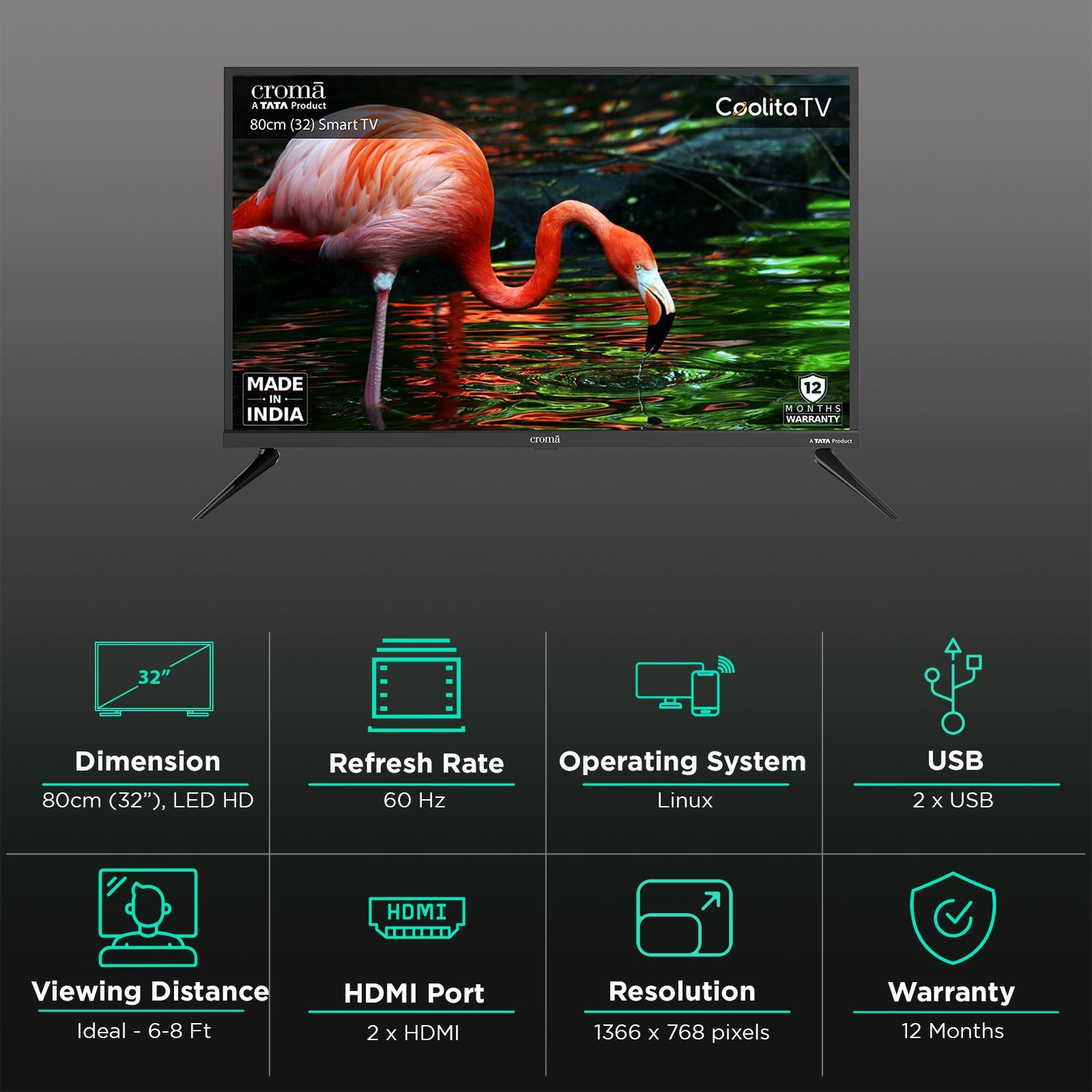 Croma 80 cm (32 inch) HD Ready LED Smart Linux TV with Dolby Audio_3